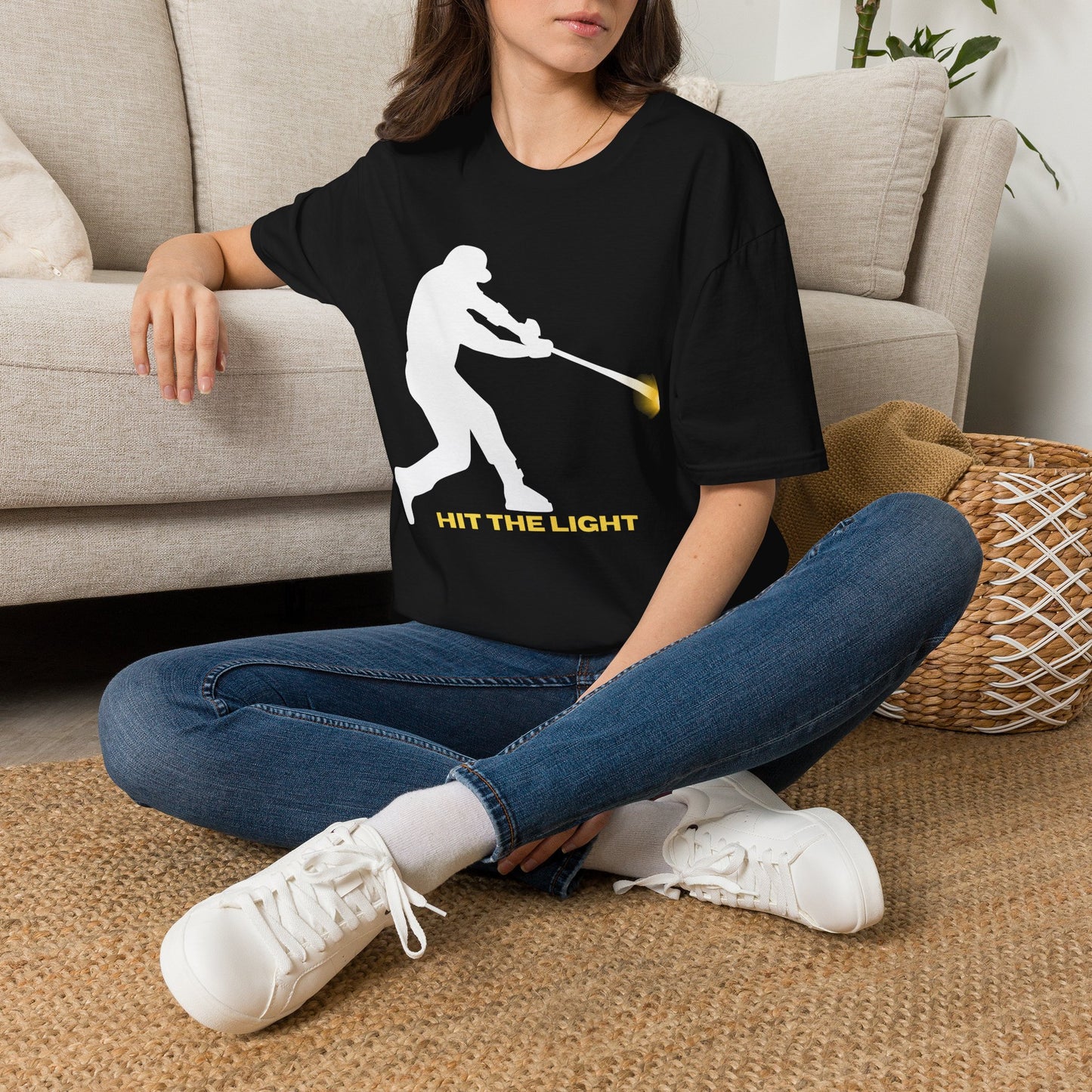 Baseball Batter Silhouette Adult Unisex T‑Shirt — "Hit the Light" white or black images
