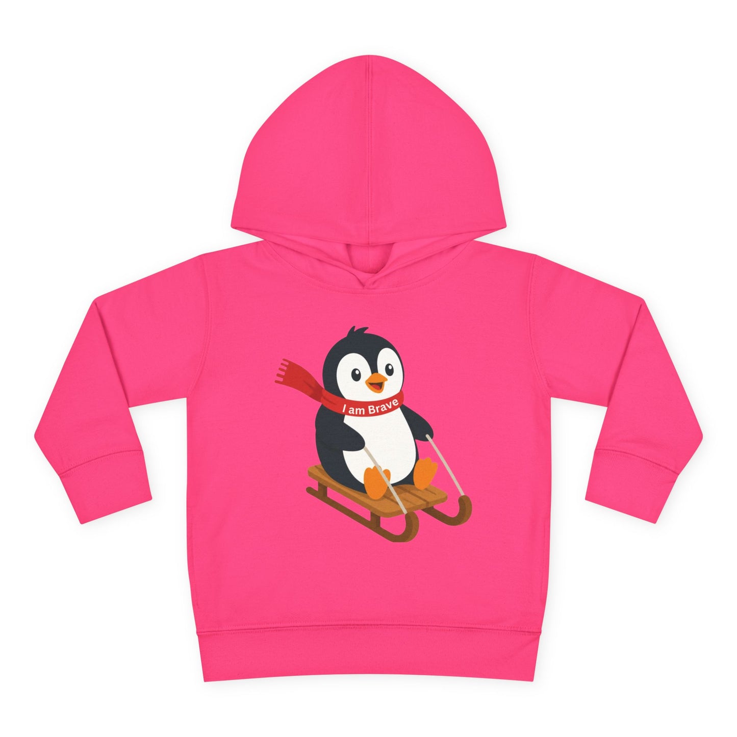 Toddler I am Brave red scarf Penguin Hoodie – Cute Sledding Penguin Pullover for Kids