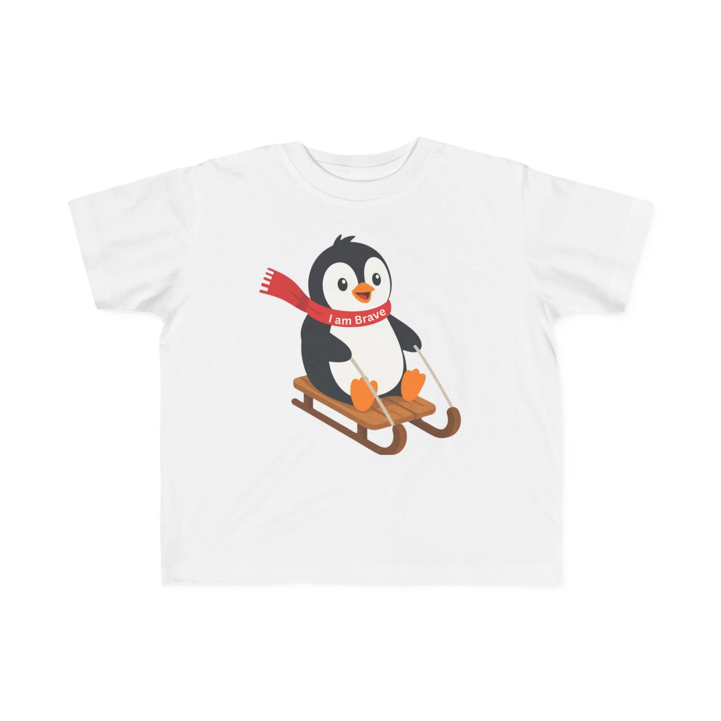 Toddler Penguin Sledding Tee – "I am Brave" Winter Shirt