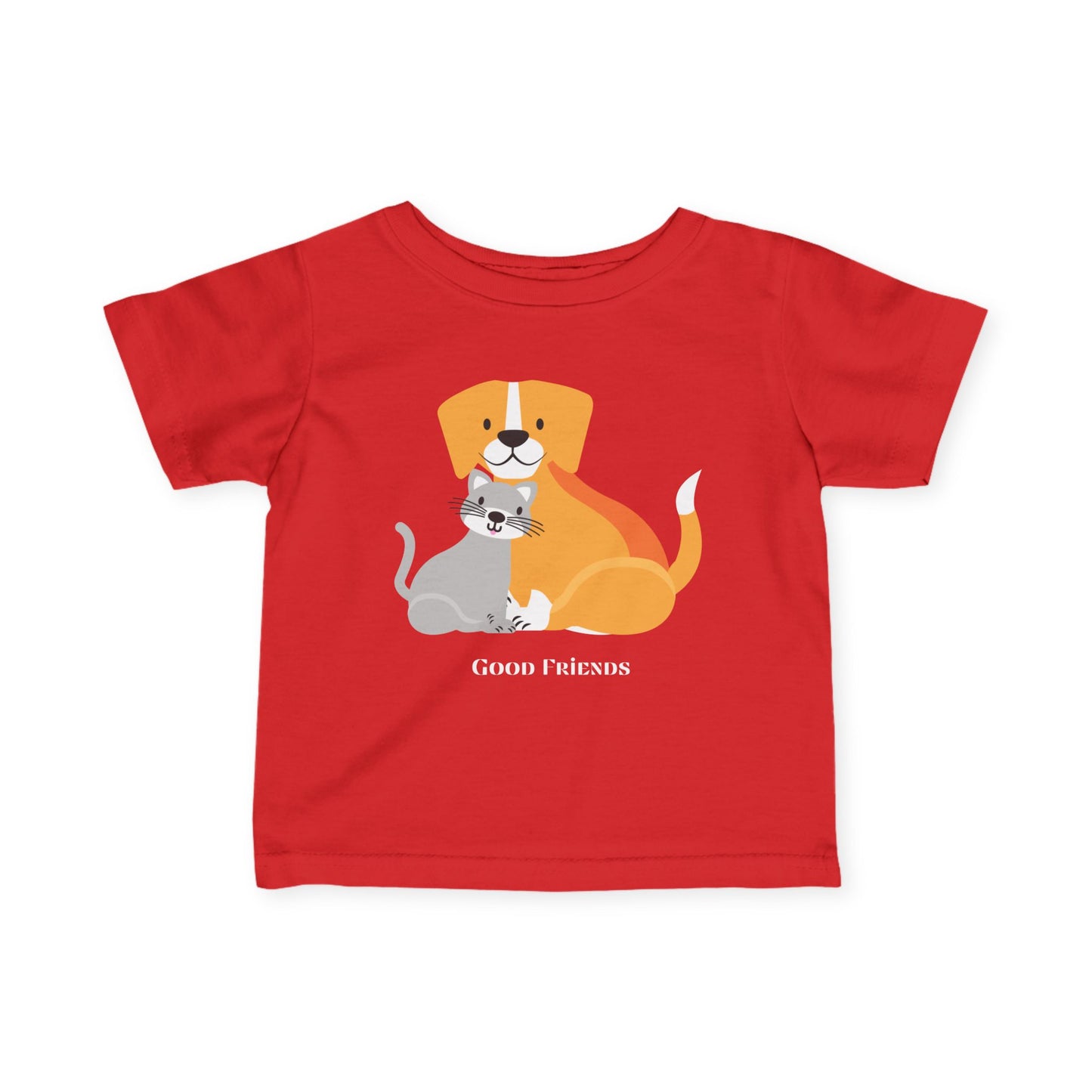 Infant Tee — Cute Dog & Cat "Good Friends" Baby Shirt