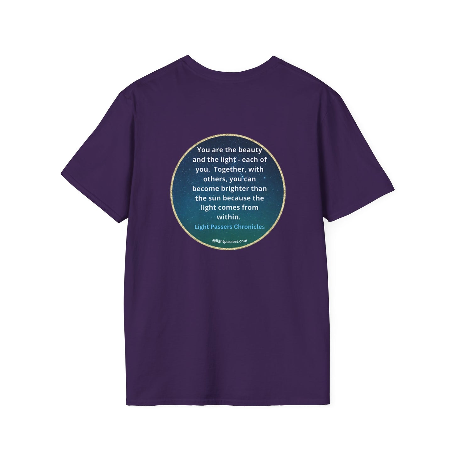 Unisex heavy cotton tee with personalized You are the beauty logo on the back and LP logo on the front. Smooth surface for vivid printing, no side seams, and tape on shoulders for durability.