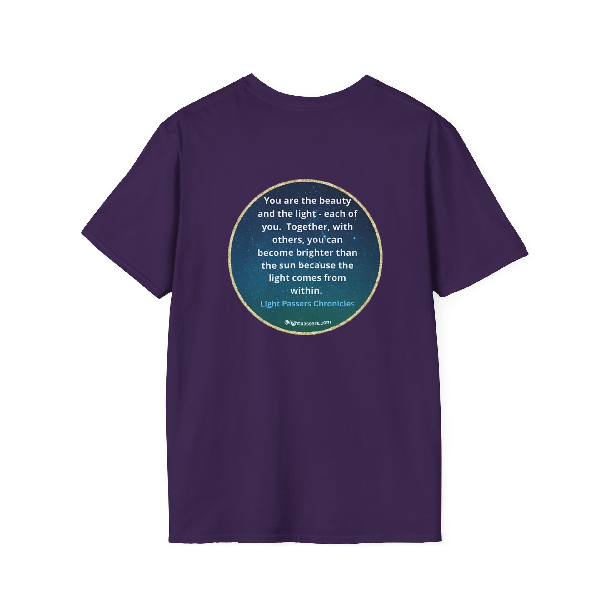 Unisex heavy cotton tee with personalized You are the beauty logo on the back and LP logo on the front. Smooth surface for vivid printing, no side seams, and tape on shoulders for durability.