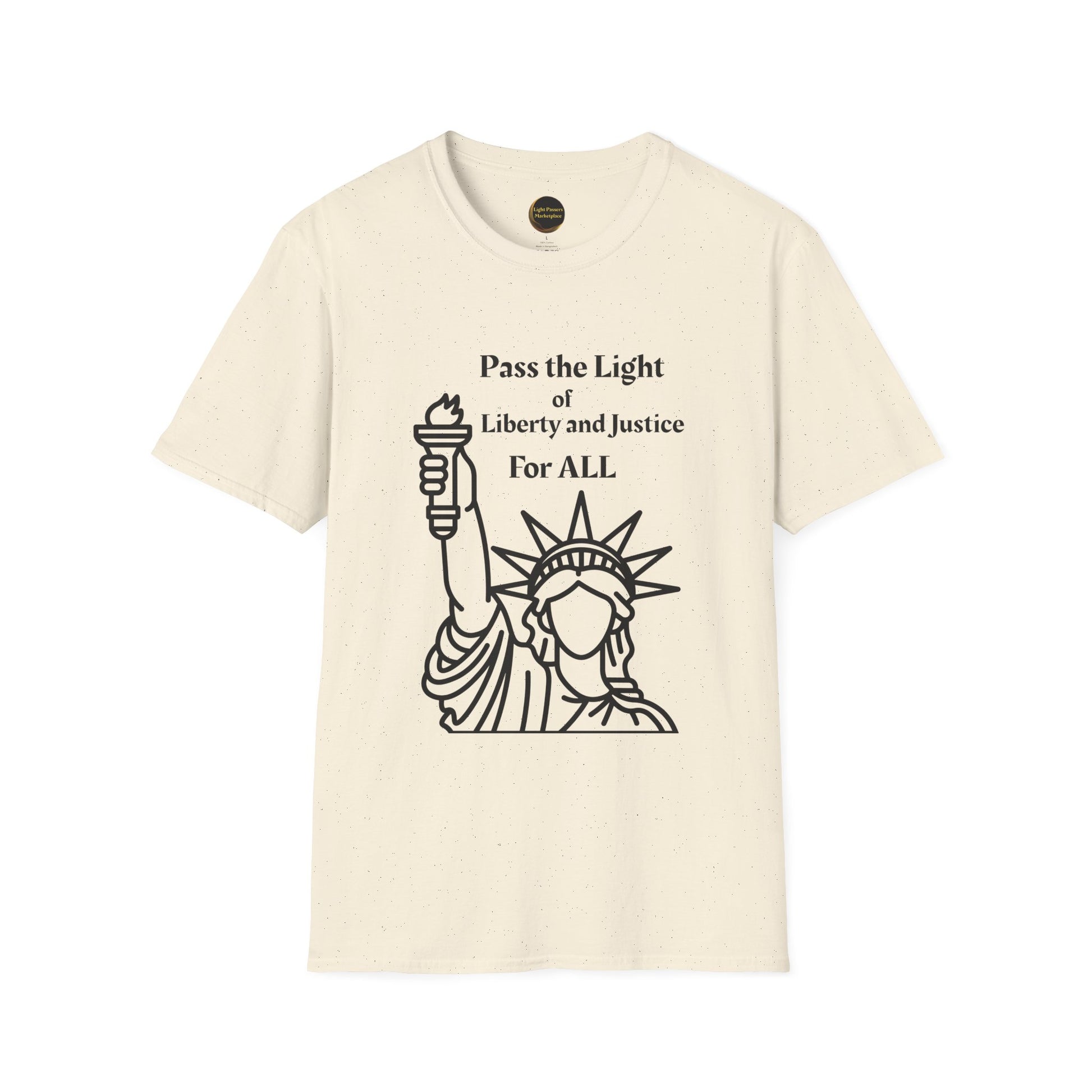The Light- Liberty and Justice Adult Unisex Softstyle T-Shirt highlights a meaningful design, perfect for social justice advocates, with a classic crew neckline and durable fabric.