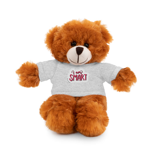 Cool Stuff Stuffies plush bear with 'I am Smart' T-shirt, part of a six-animal educational toy collection, perfect for kids' learning and play.