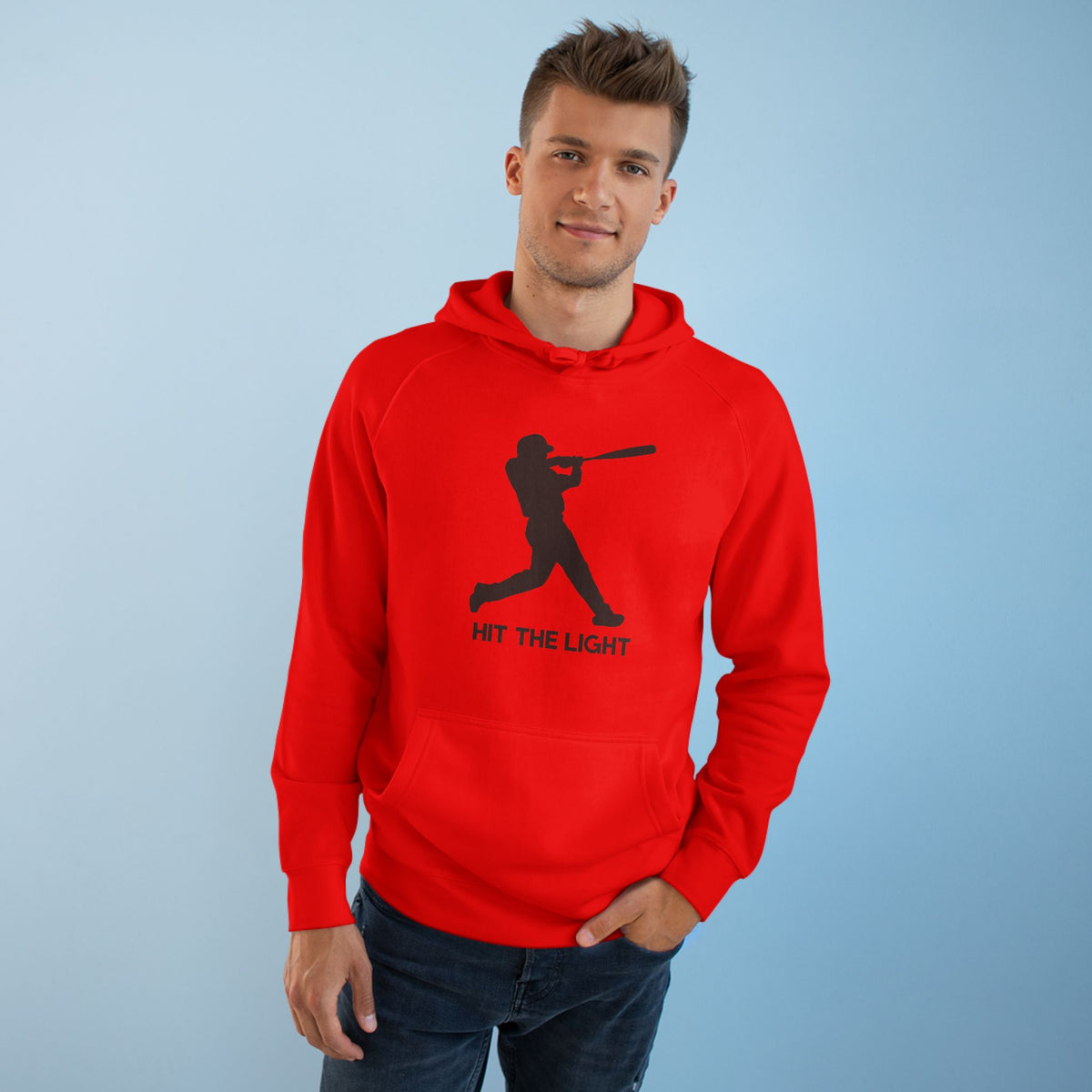 Adult Unisex Baseball Hoodie — 'Hit the Light' Male Batter Silhouette Pullover