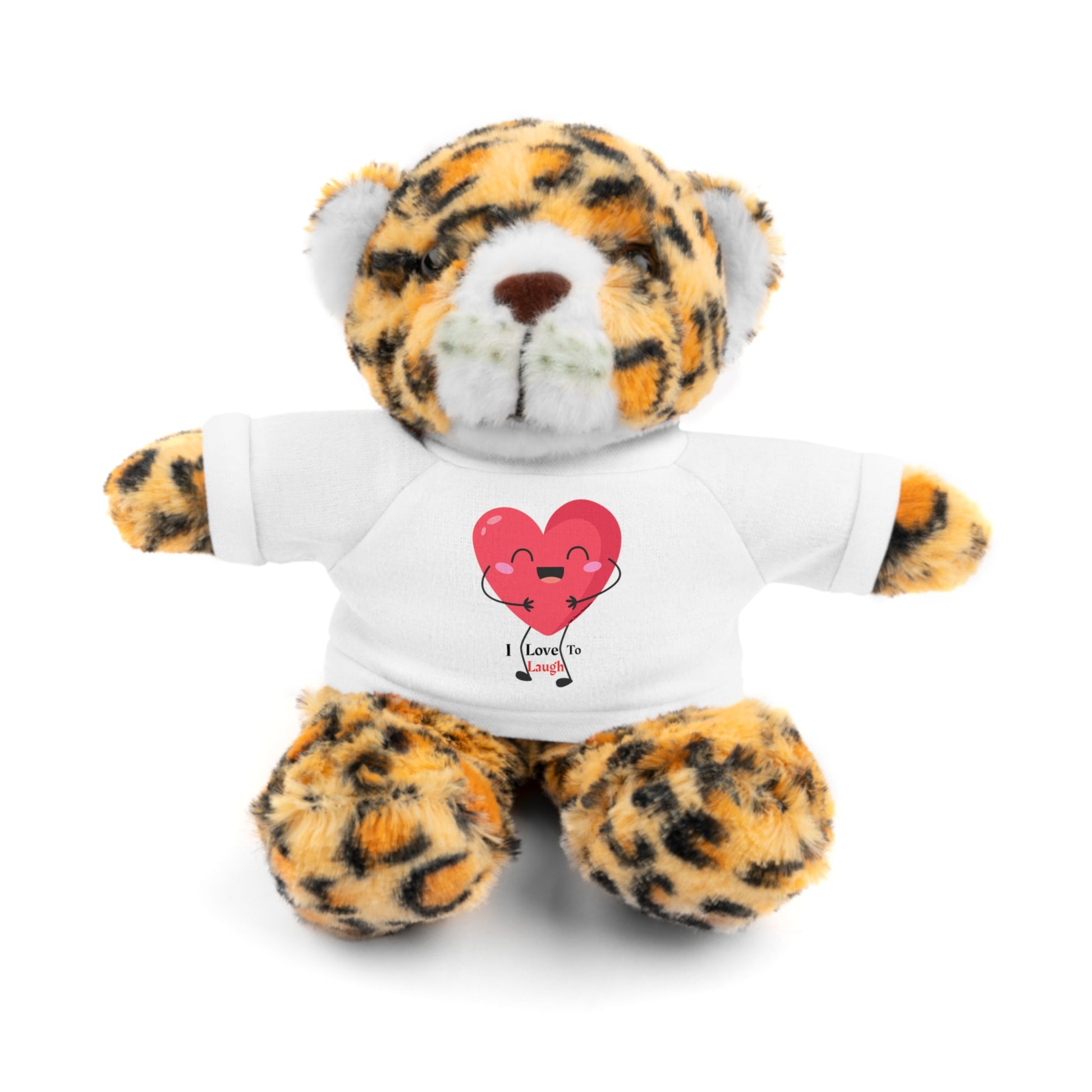 Stuffed animal wearing a removable I Love to Laugh heart shirt, part of Cool Stuff Stuffies collection, featuring six animal choices for gifting.