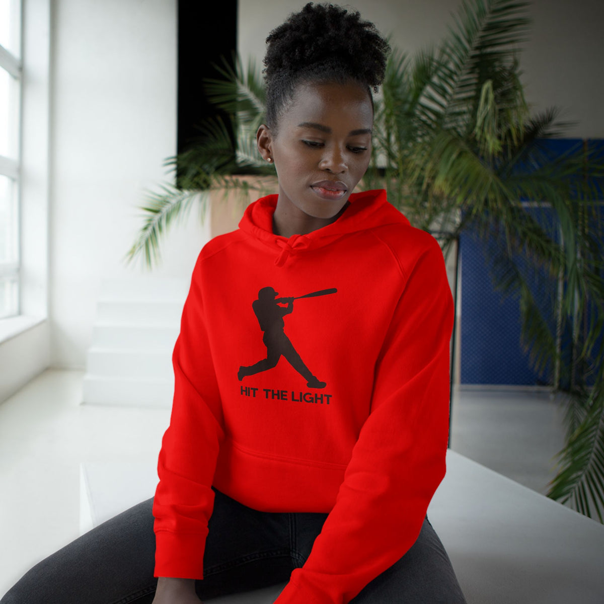 Adult Unisex Baseball Hoodie — 'Hit the Light' Male Batter Silhouette Pullover