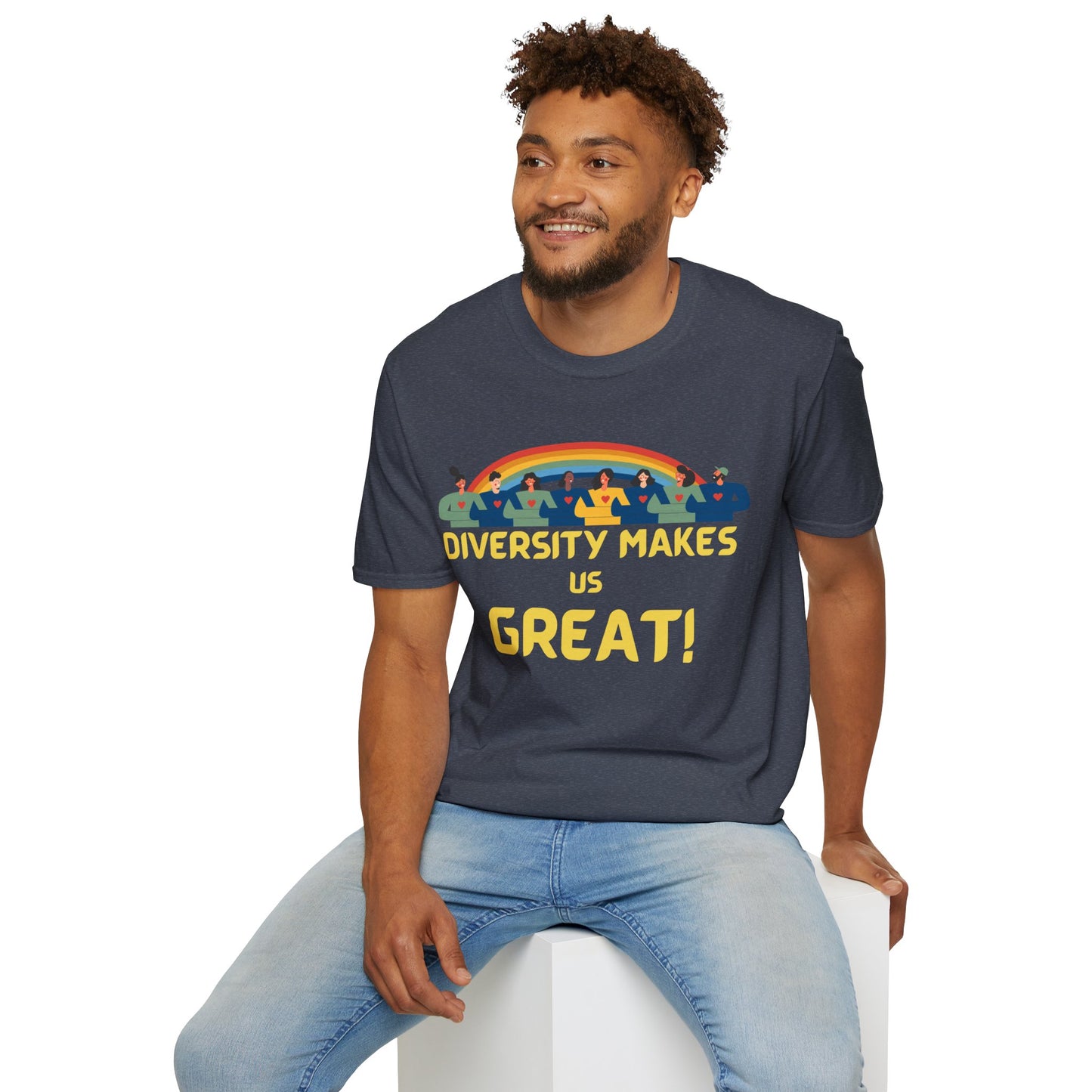 Diversity Makes Us Great Adult Unisex T-Shirt yellow or black letters— Inclusive Rainbow Community Tee