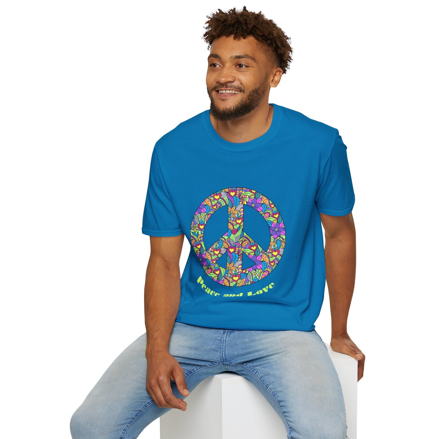 Peace Sign T-Shirt Adult Unisex— Colorful Floral 'Peace and Love' Graphic Tee
