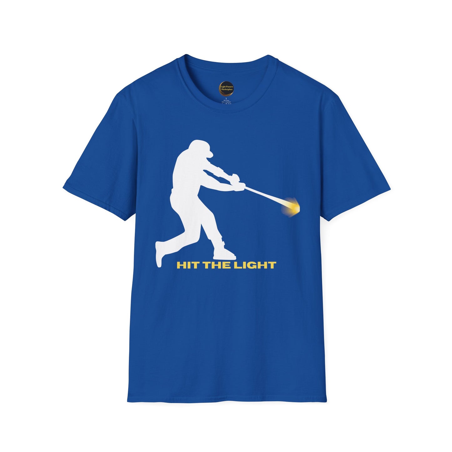 Baseball Batter Silhouette Adult Unisex T‑Shirt — "Hit the Light" white or black images