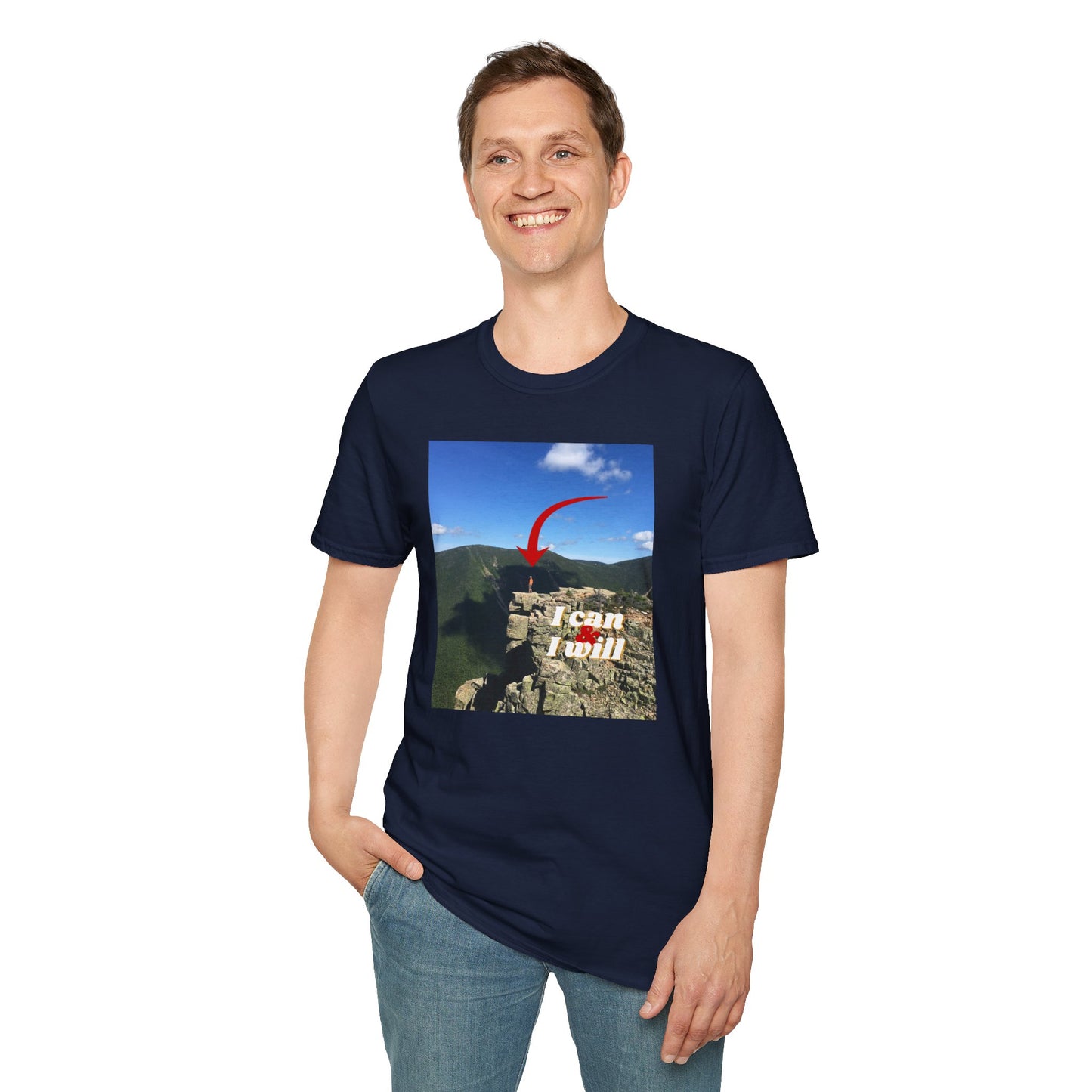 I Can, I Will Adult Unisex T-Shirt — Motivational Arrow Mountain Photo Tee