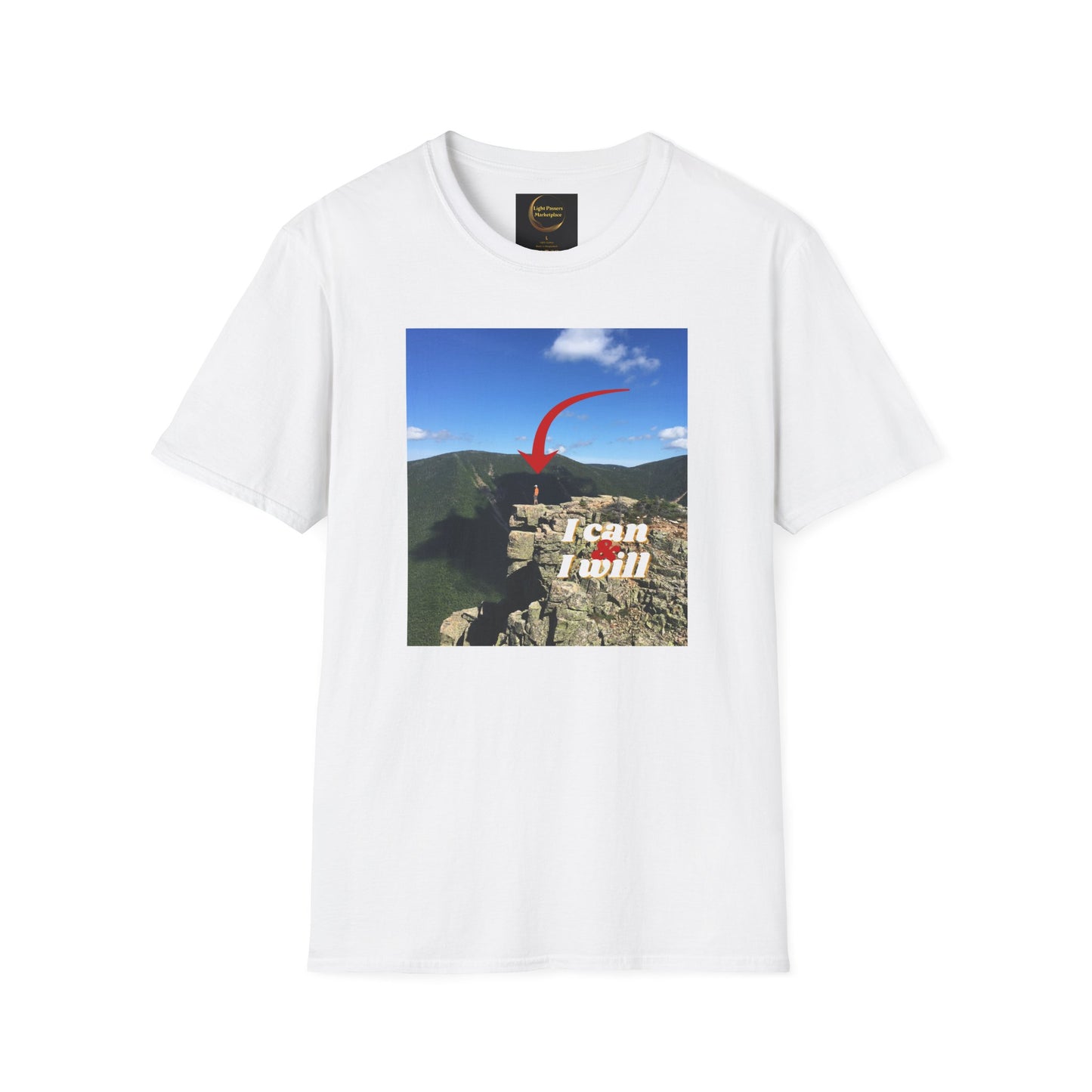 I Can, I Will Adult Unisex T-Shirt — Motivational Arrow Mountain Photo Tee