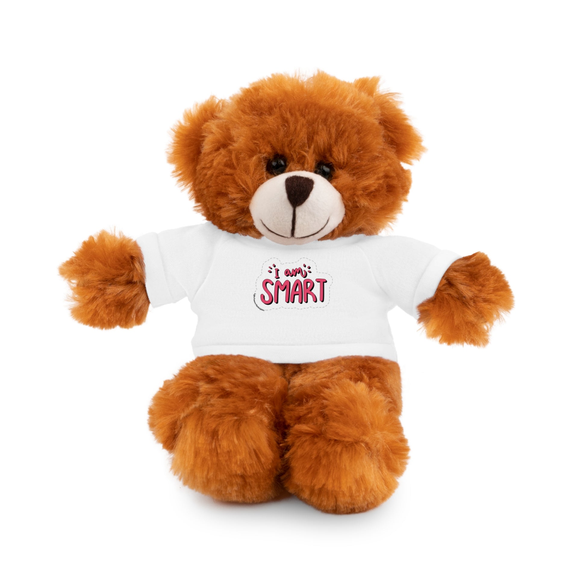 Cool Stuff Stuffies - a teddy bear with a removable white 'I am Smart' tee, part of a 6-animal educational plush collection.