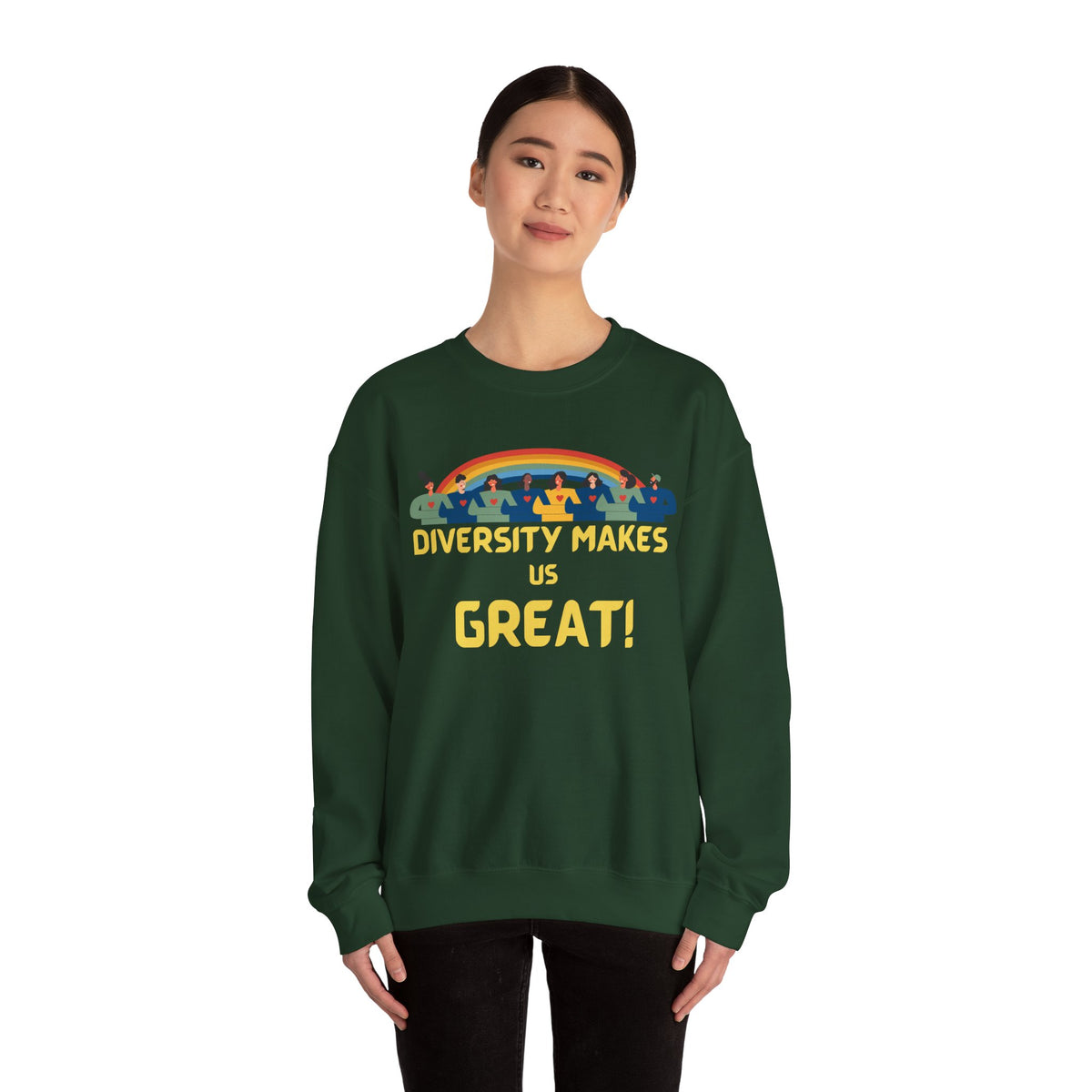 Diversity Makes Us Great Adult Unisex Crew Neck Sweatshirt — Inclusive Rainbow Crewneck Yellow or Black Letters