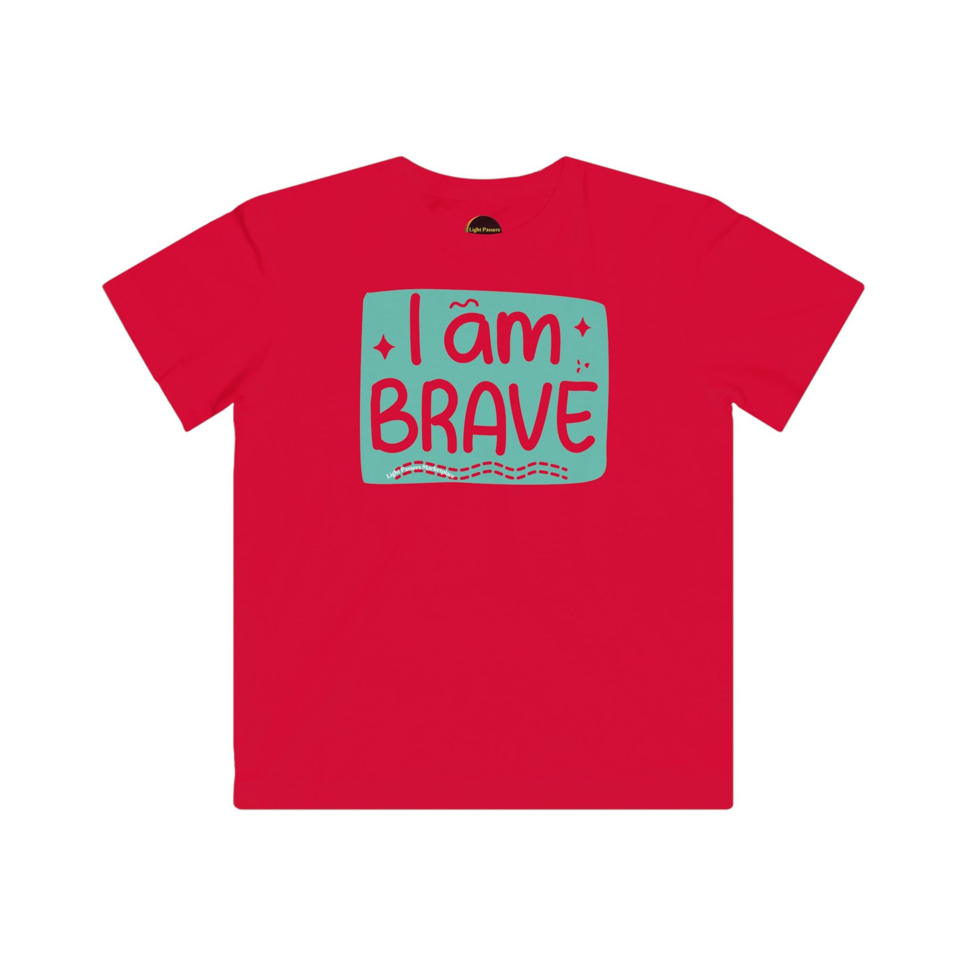 Love and Peace-'I am Brave' Toddler T-shirt, 100% cotton, features empowering message, ideal for casual wear, promoting positivity and courage in young children.