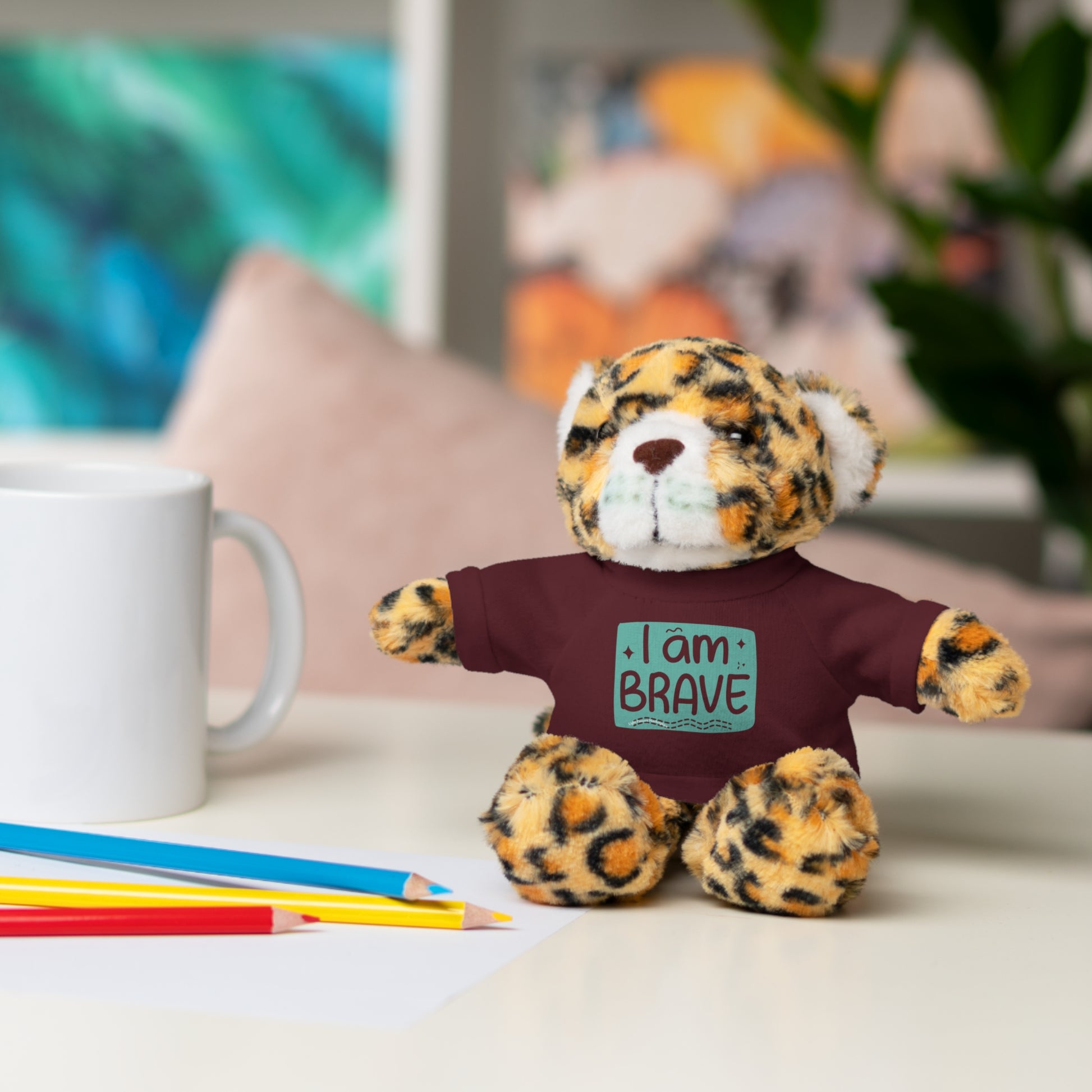 Cool Stuff Stuffies: A stuffed animal with a removable tee featuring I am Brave message, offering comfort and customizable charm for kids and decor.