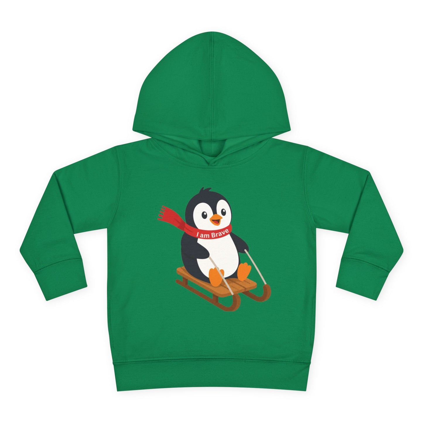 Toddler I am Brave red scarf Penguin Hoodie – Cute Sledding Penguin Pullover for Kids