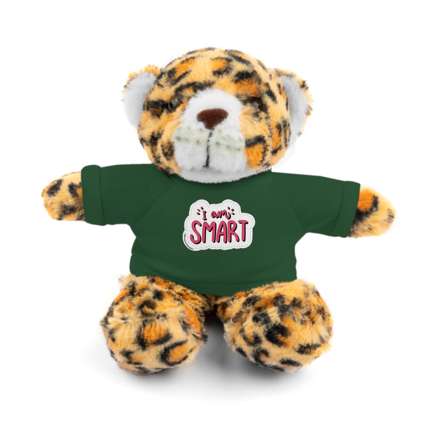 Stuffed animal wearing a green T-shirt with I am Smart message, part of Cool Stuff Stuffies collection of six educational plush toys.