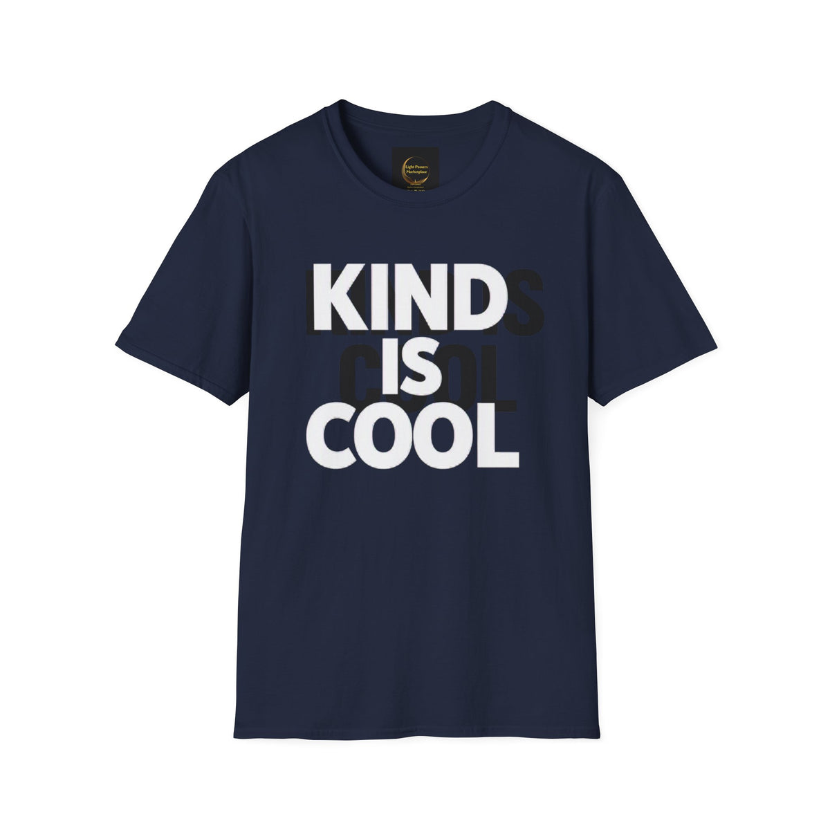 Dark navy unisex T-shirt with 'KINDS IS COOL' graphic print