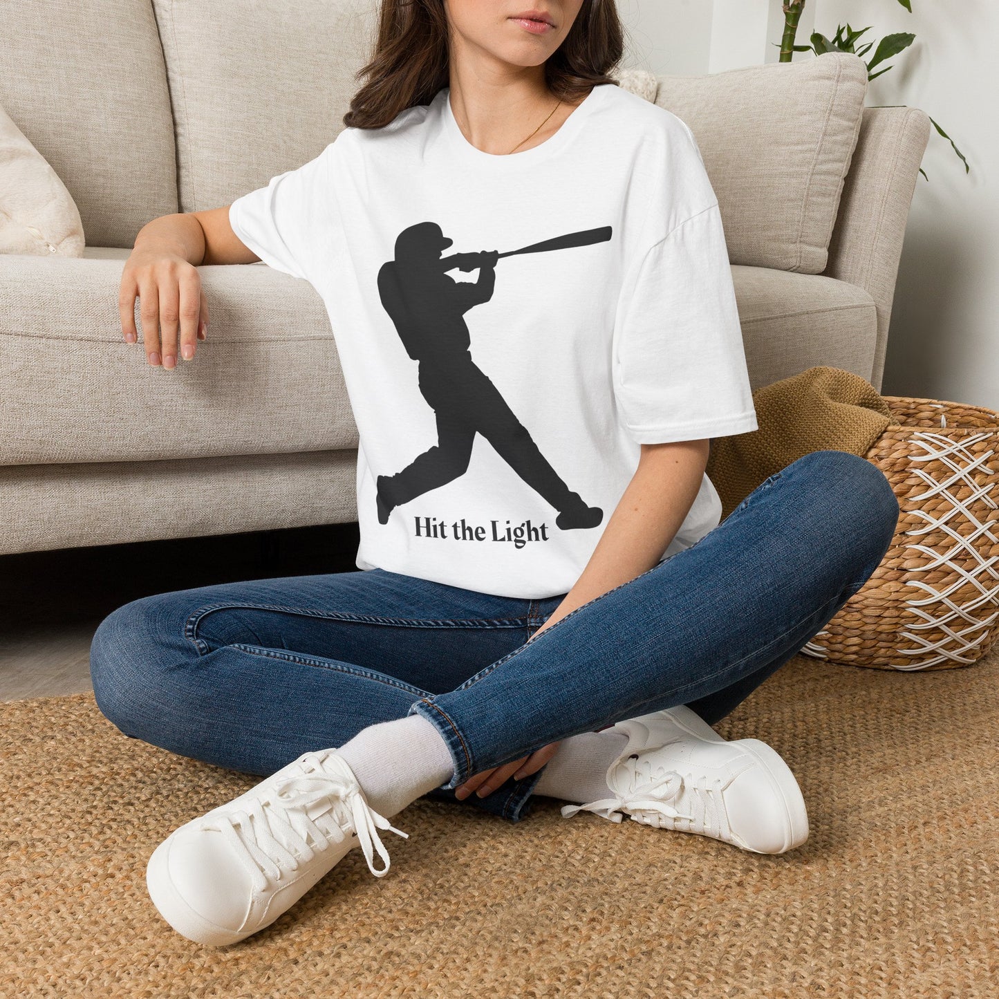 Baseball Batter Silhouette Adult Unisex T‑Shirt — "Hit the Light" white or black images