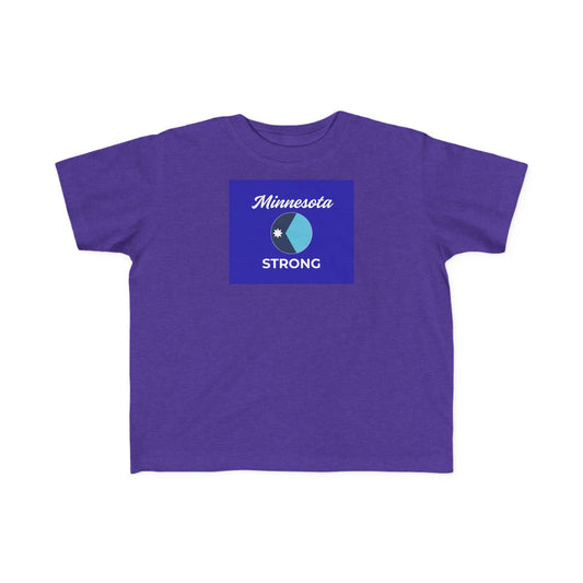 Love and Peace The Light Minnesota Strong Toddler Tee: Purple T-shirt with Minnesota-themed blue graphic, designed for comfort and movement, embodying community spirit.