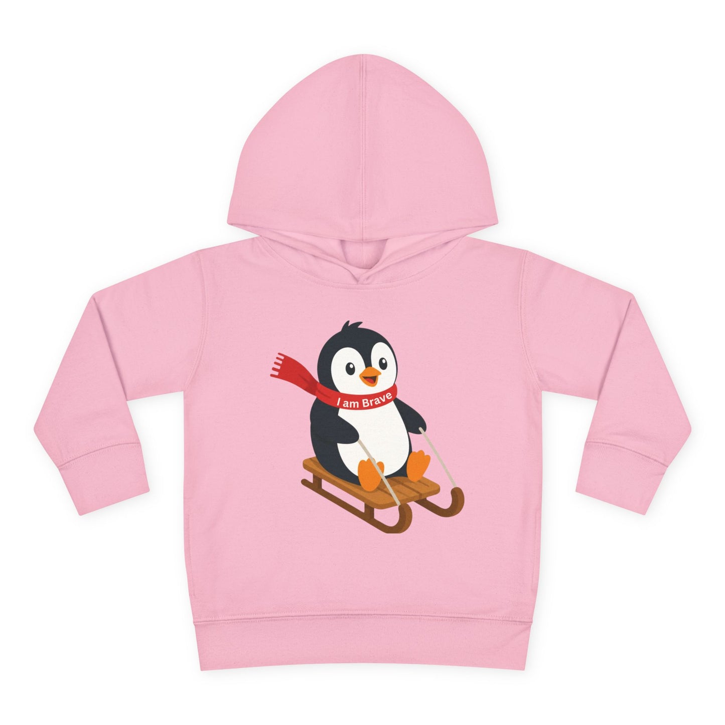 Toddler I am Brave red scarf Penguin Hoodie – Cute Sledding Penguin Pullover for Kids