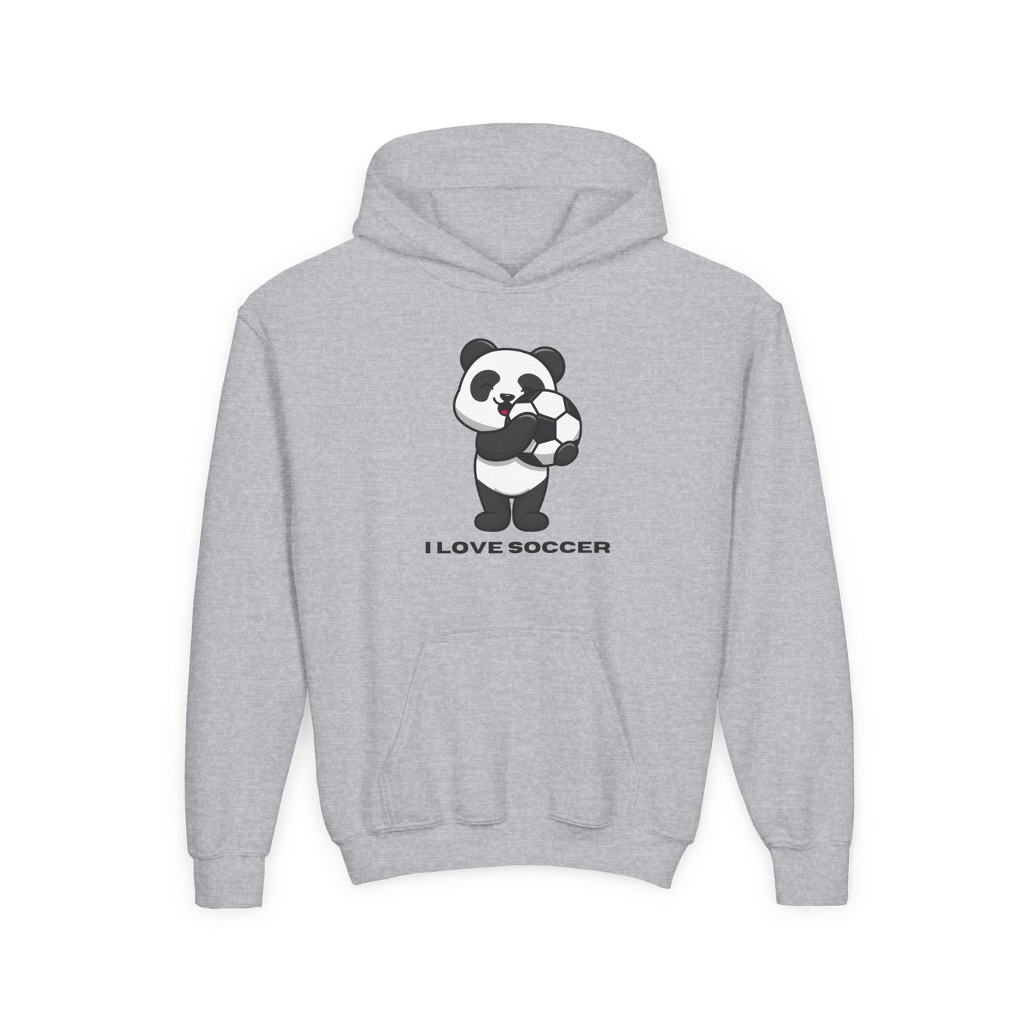 Kids Panda Soccer Hoodie – "I Love Soccer" Youth Hooded Sweatshirt
