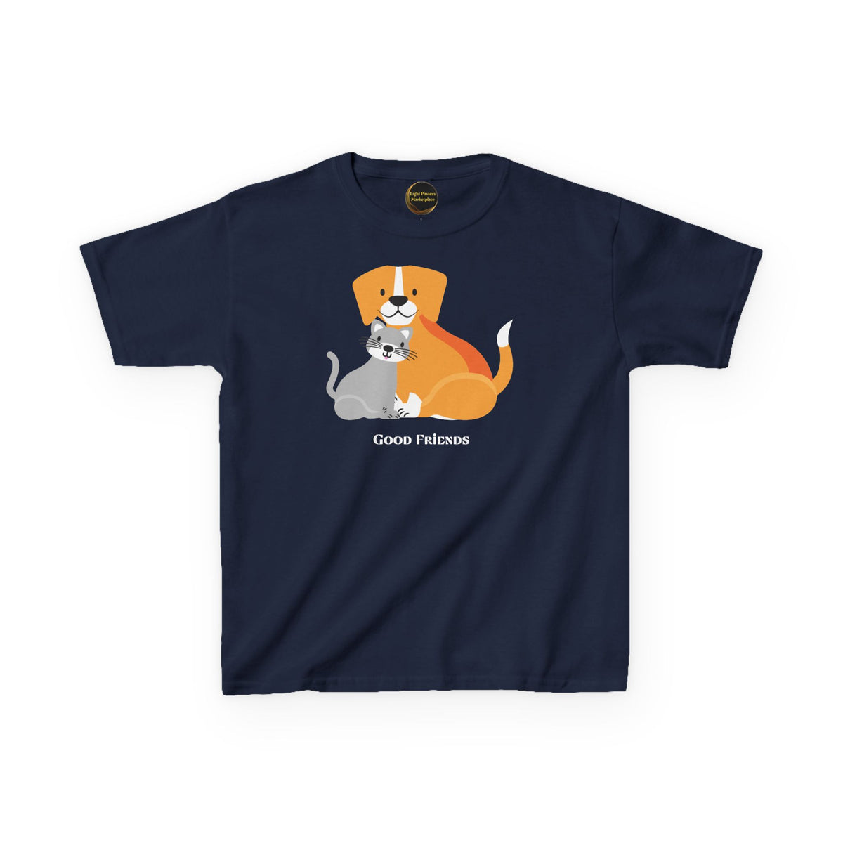 Kids T‑Shirt — "Good Friends" Dog & Cat Cute Graphic Tee for Children