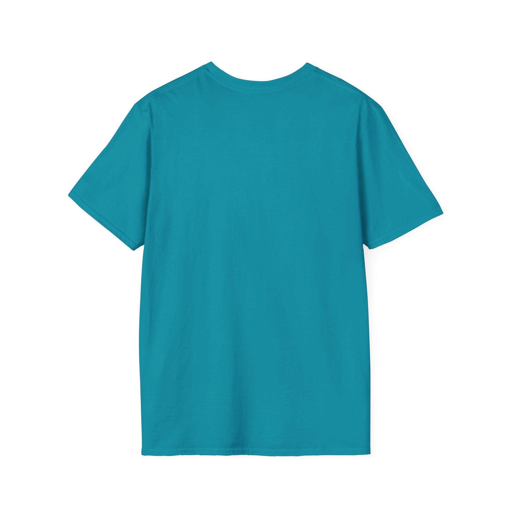 Back view of the Soccer Dog Unisex T-Shirt in solid teal, showcasing its plain, short-sleeve design with a classic crew neckline from Light Passers Marketplace.