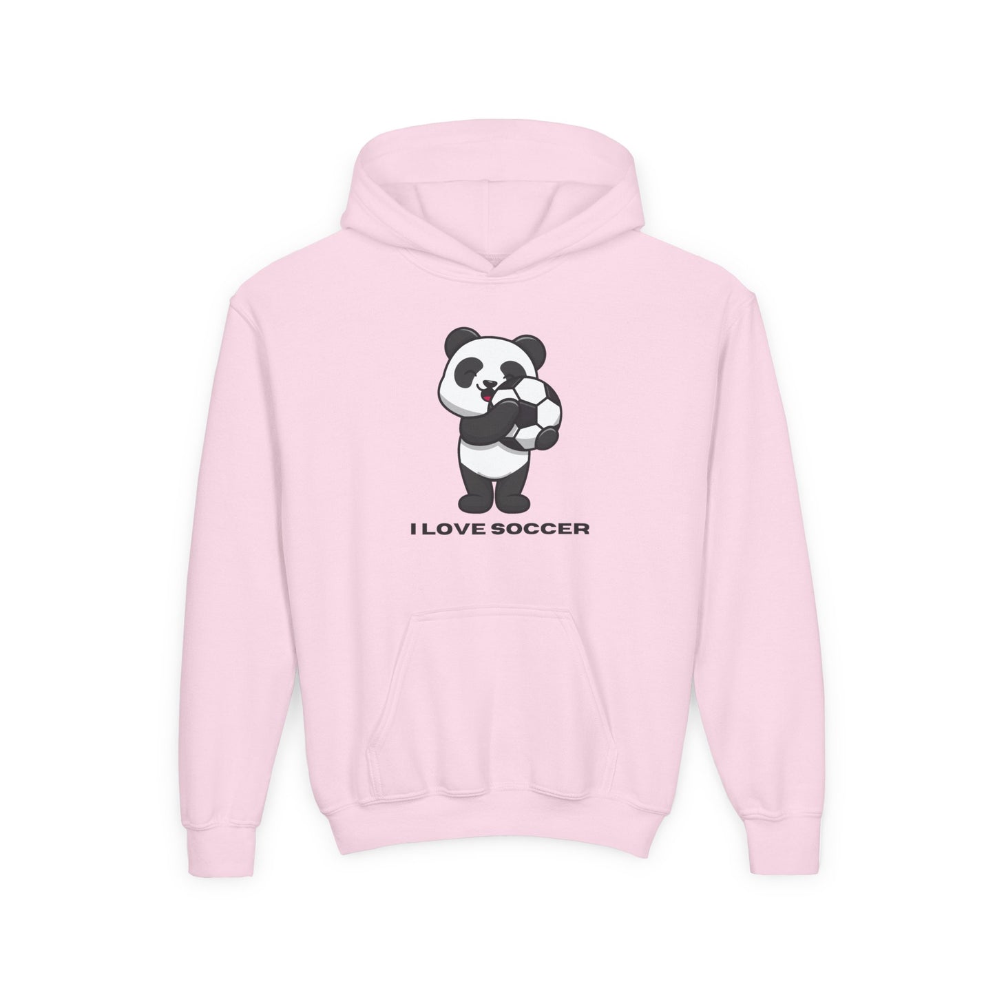 Kids Panda Soccer Hoodie – "I Love Soccer" Youth Hooded Sweatshirt