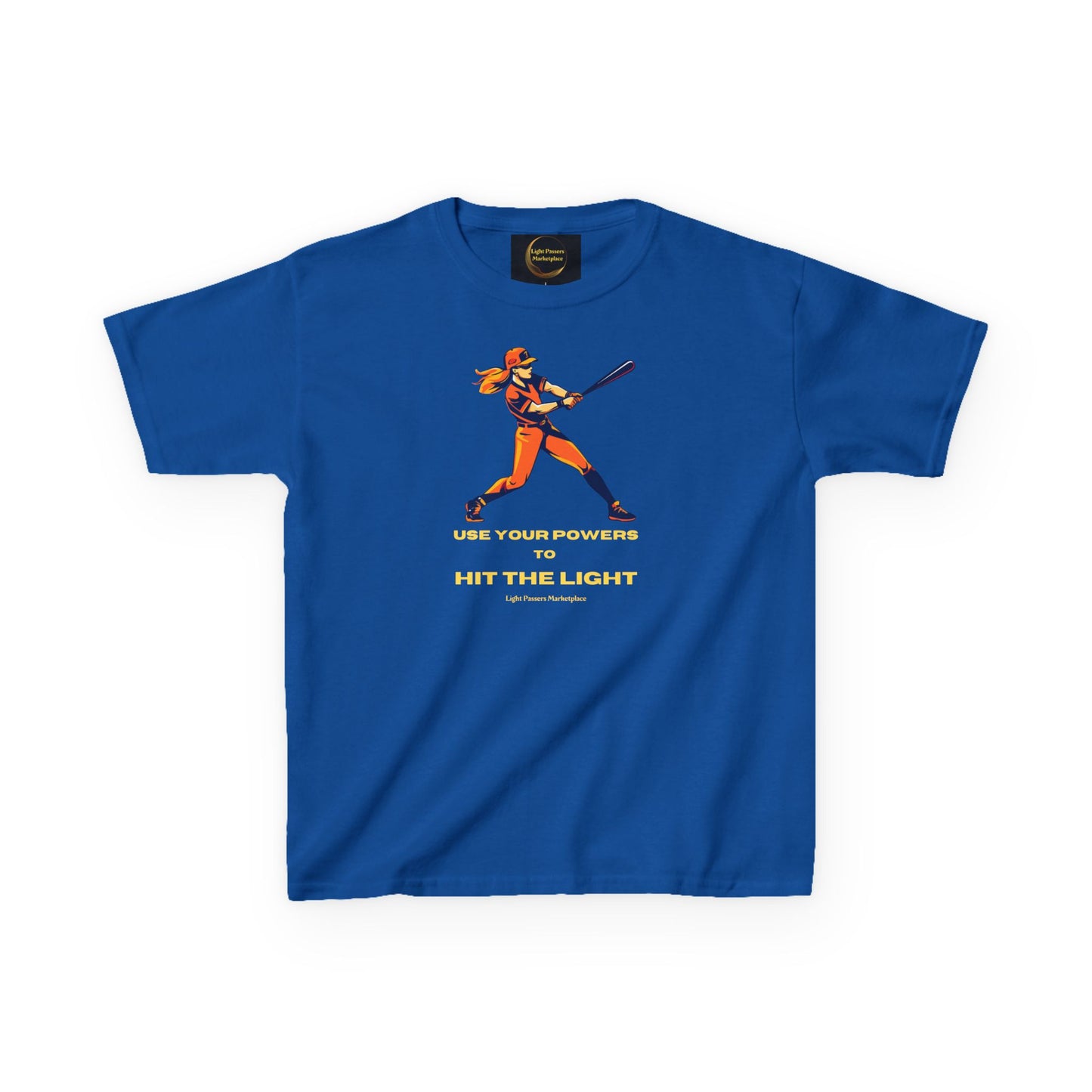 Teams Girl Hit the Light Color Image Youth T-shirt featuring a batter illustration and motivational slogan, perfect for everyday wear with durable, soft cotton fabric.