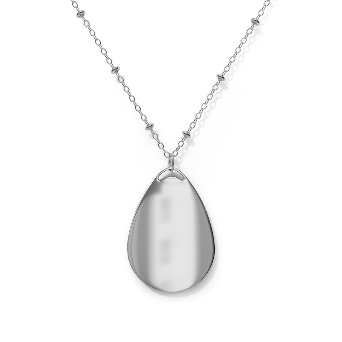 Silver necklace with an oval ellipse pendant, titled Necklace with Oval Pendant Be the Light of Kindness, featuring a sleek, polished look and convenient lobster clasp closure.