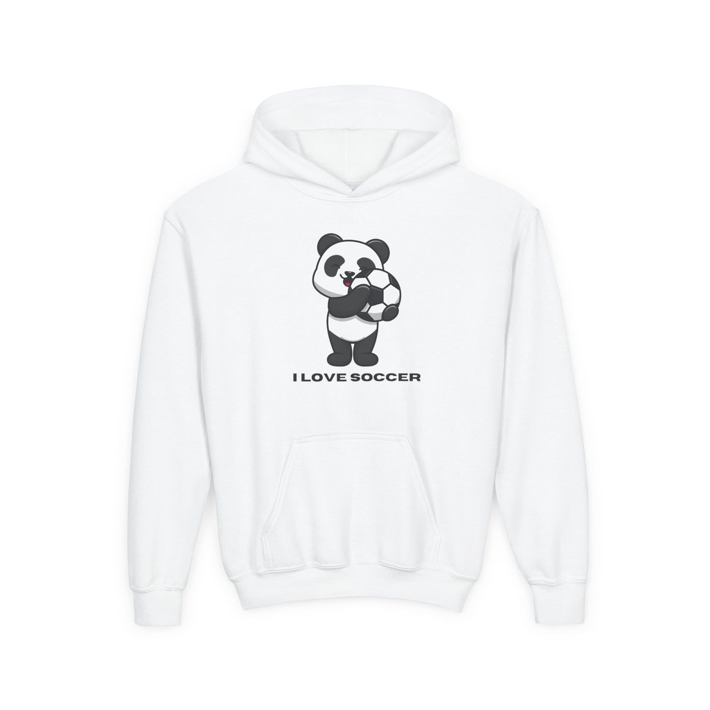 Kids Panda Soccer Hoodie – "I Love Soccer" Youth Hooded Sweatshirt