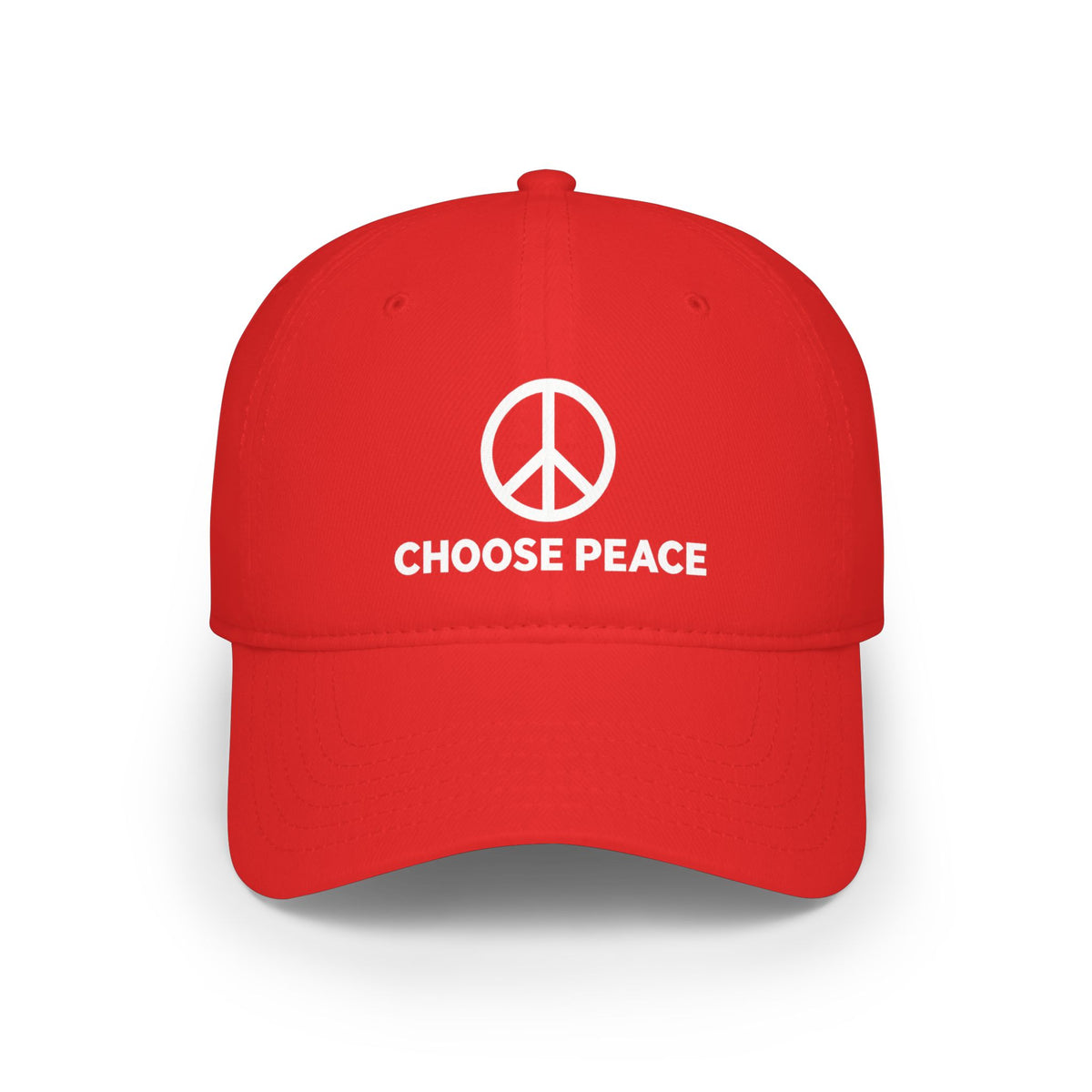 Adult Unisex Choose Peace Baseball Cap — Red Low-Profile Peace Sign Hat