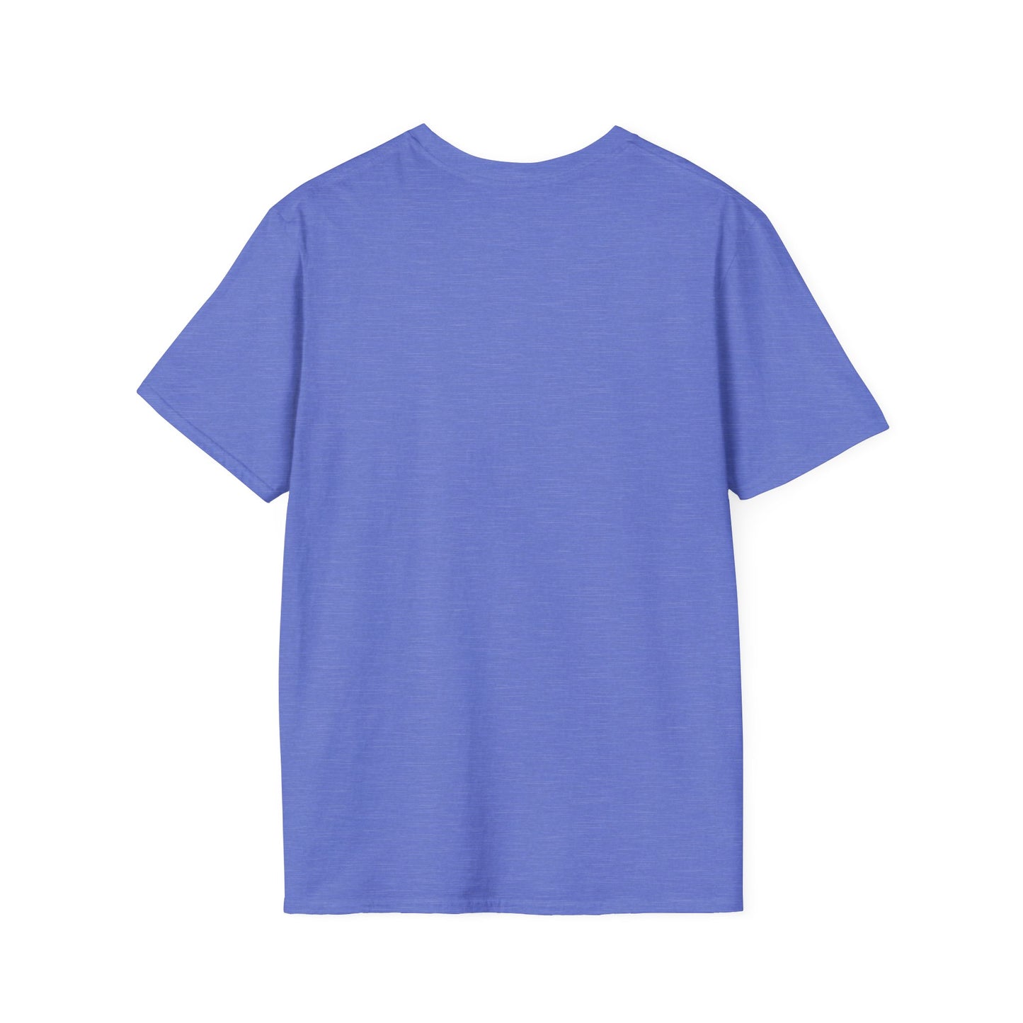 Soccer Dog Unisex T-Shirt in heathered cornflower blue, showcasing a plain, short-sleeved, crew-neck design with durable twill-taped shoulders, ideal for casual comfort.