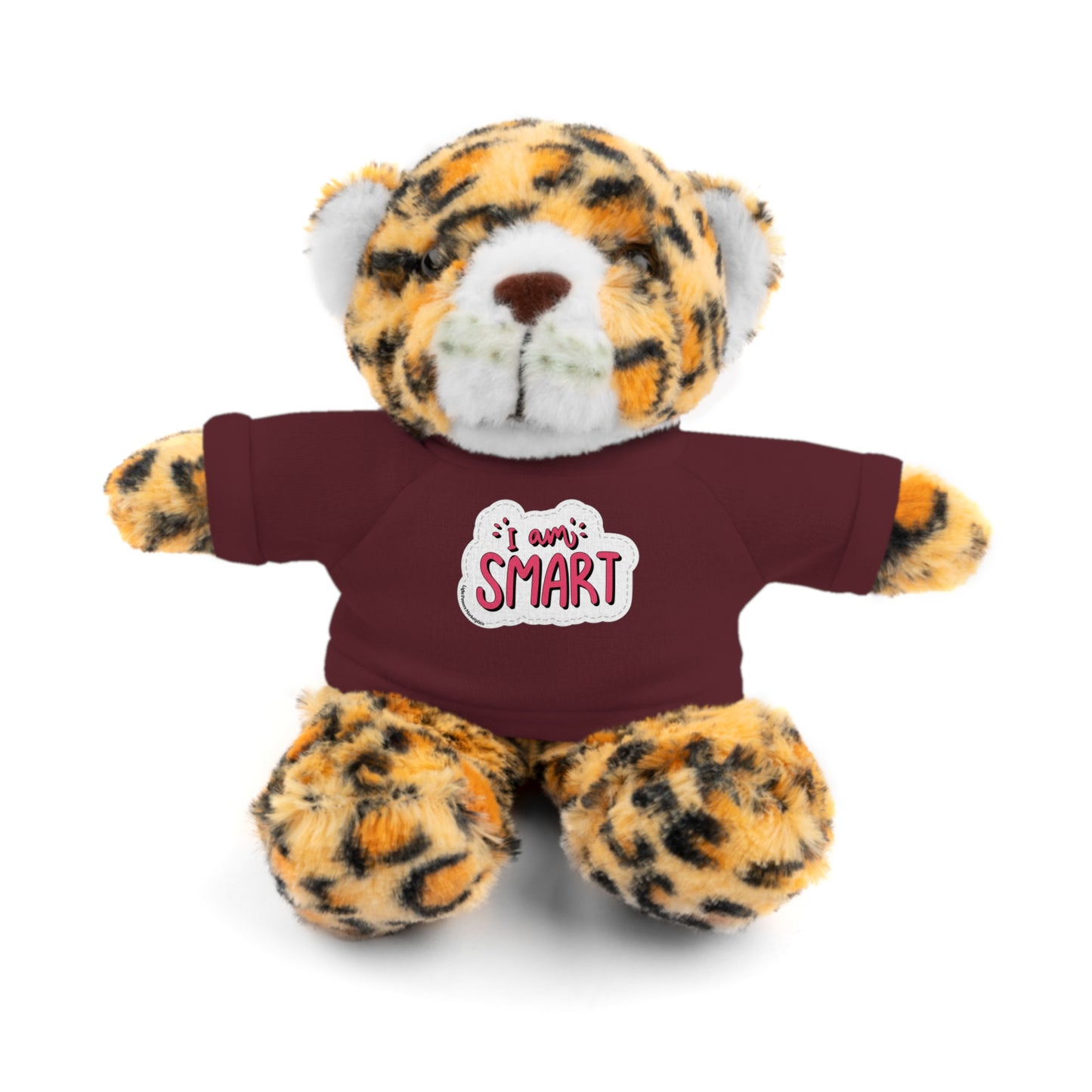 Cool Stuff Stuffies plush toy, resembling a tiger, wearing a removable T-shirt with 'I am Smart' message, part of a 6-animal educational series.