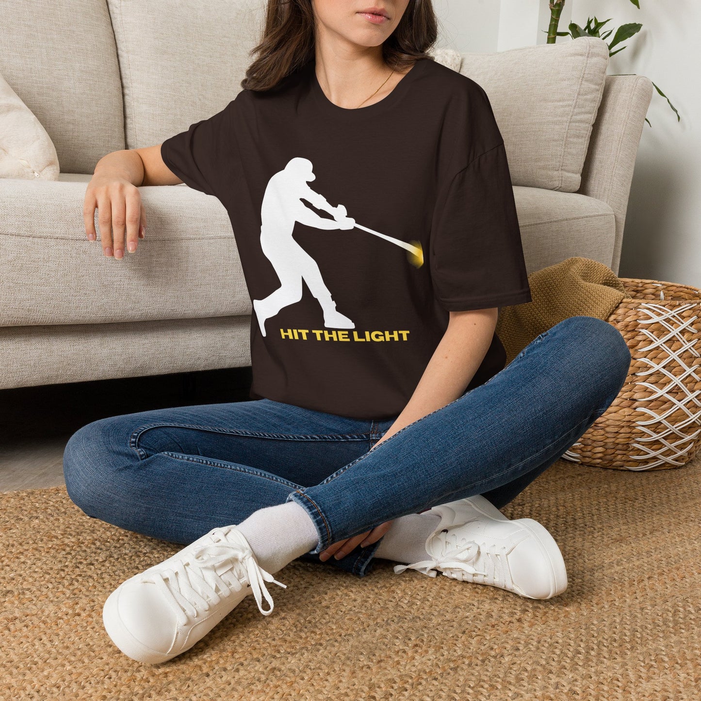 Baseball Batter Silhouette Adult Unisex T‑Shirt — "Hit the Light" white or black images