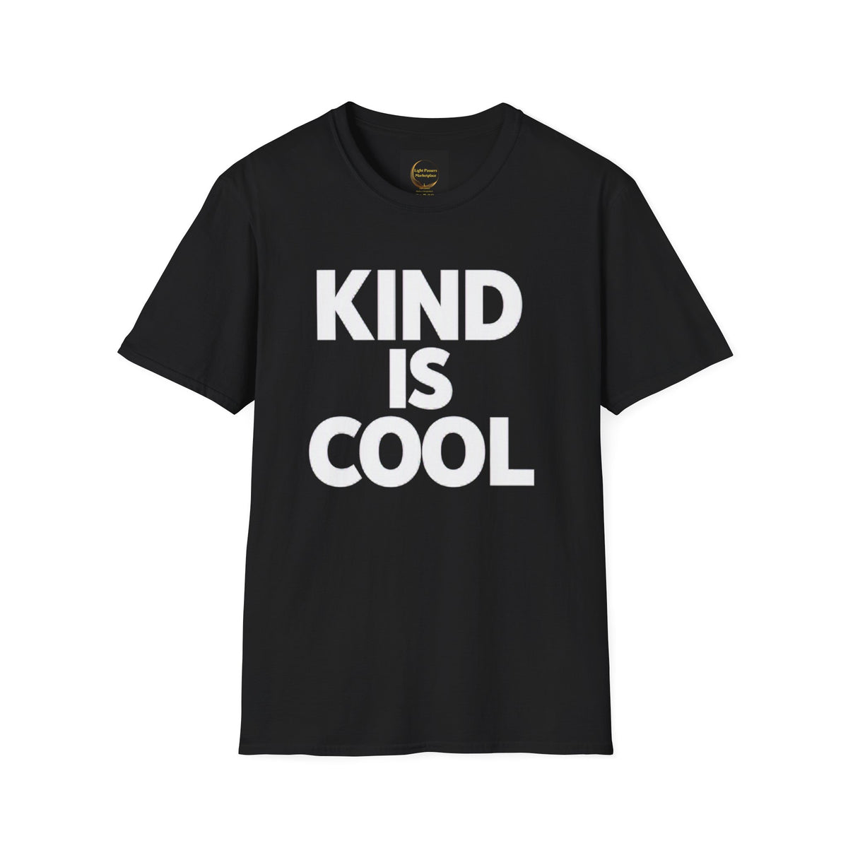 Black unisex T-shirt with 'KIND IS COOL' graphic print
