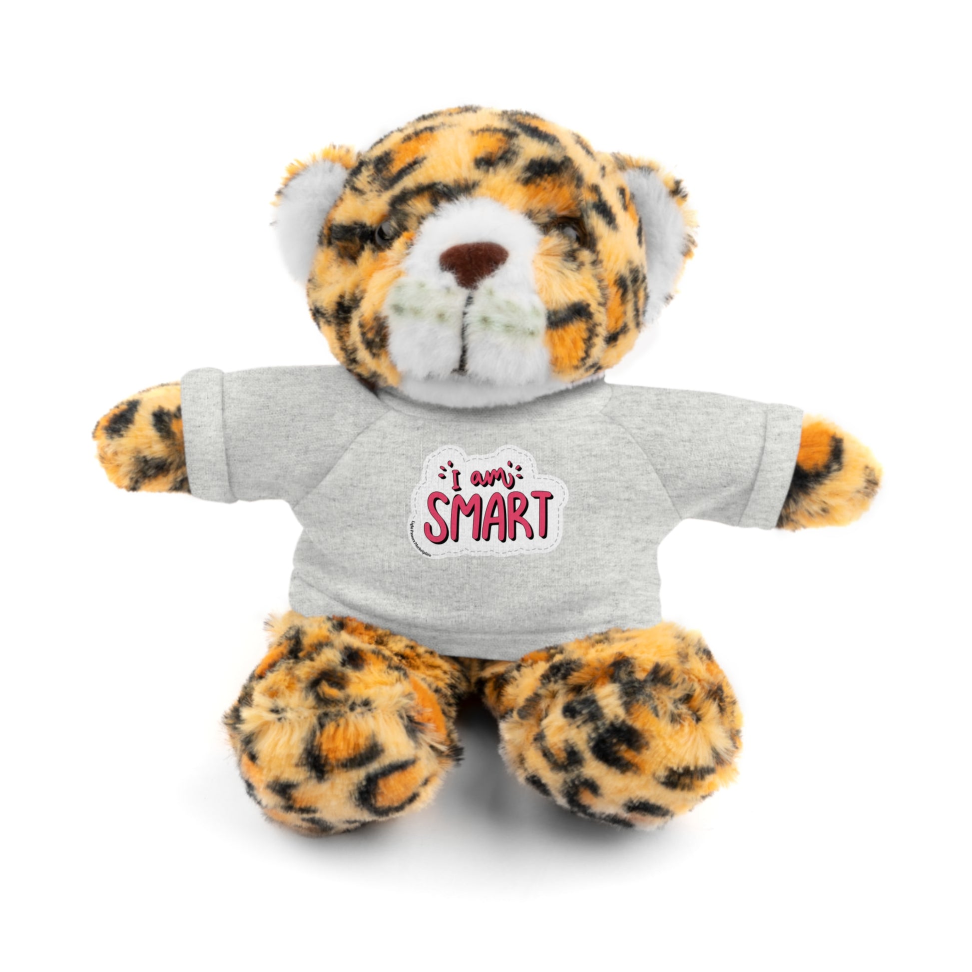 Cool Stuff Stuffies plush toy wearing an 'I am Smart' T-shirt, part of a collection featuring six different animals.