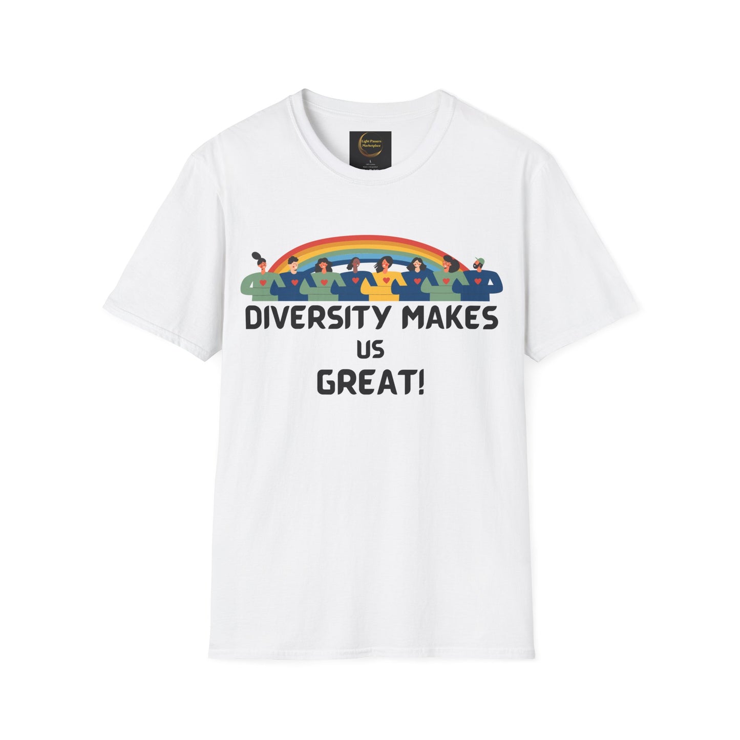 Diversity Makes Us Great Adult Unisex T-Shirt yellow or black letters— Inclusive Rainbow Community Tee