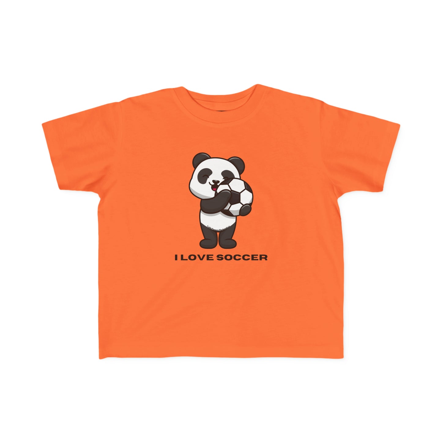 A toddler's tee featuring a cartoon panda holding a football ball. Made of soft 100% combed cotton, light fabric, and a tear-away label. Ideal for little soccer fans.