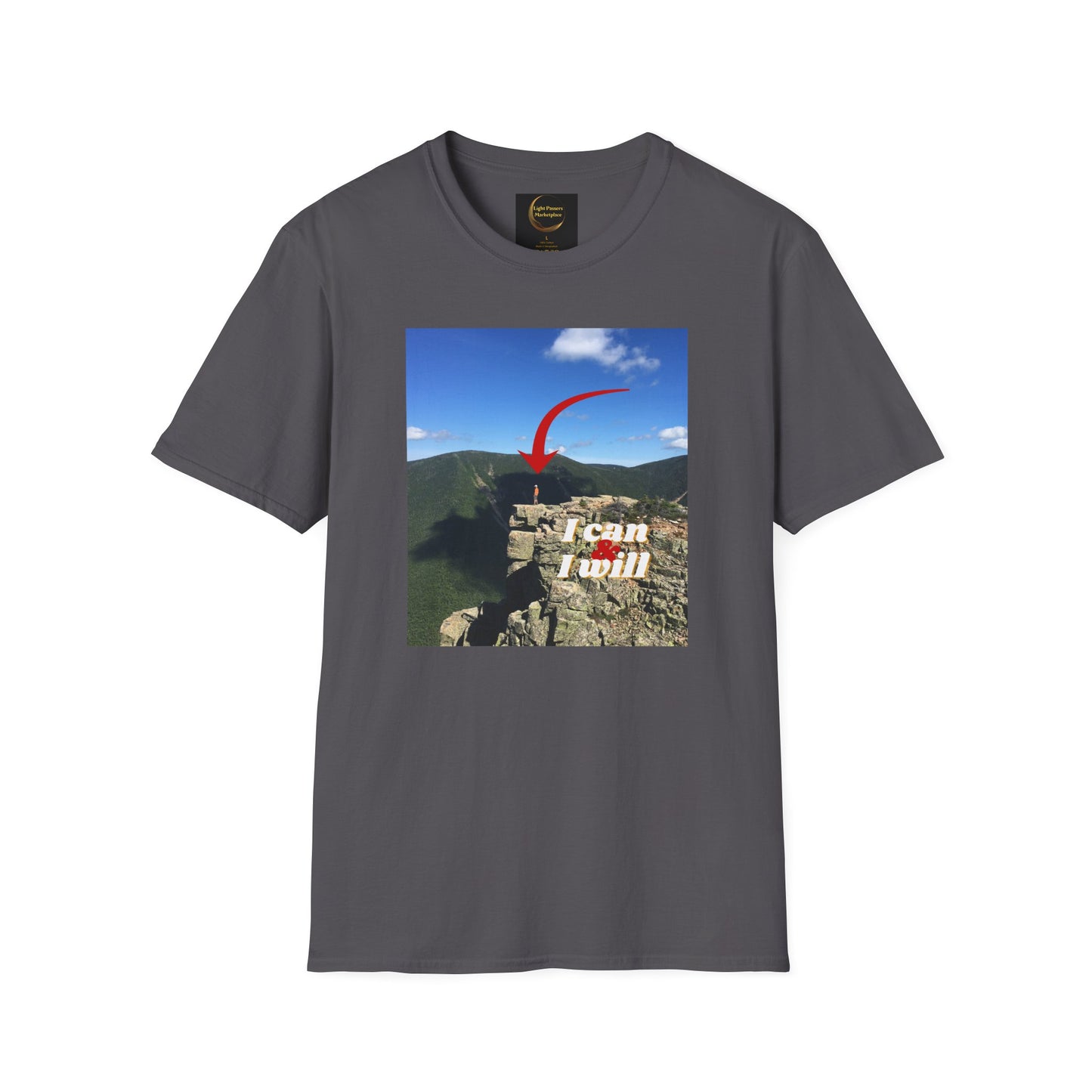 I Can, I Will Adult Unisex T-Shirt — Motivational Arrow Mountain Photo Tee