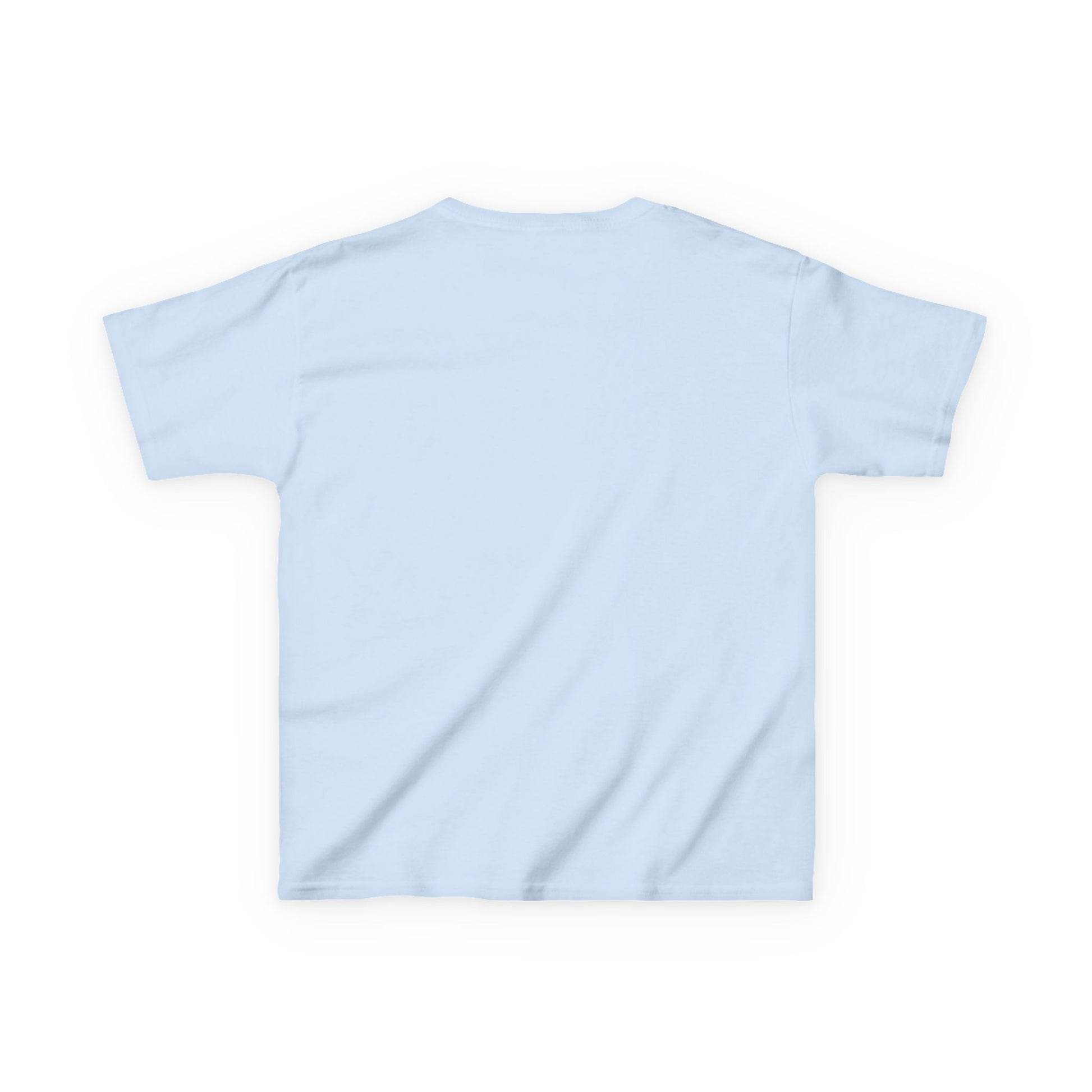Back view of the Teams Girl Hit the Light Color Image Youth T-shirt, a plain light-blue, short-sleeve cotton tee laid flat.