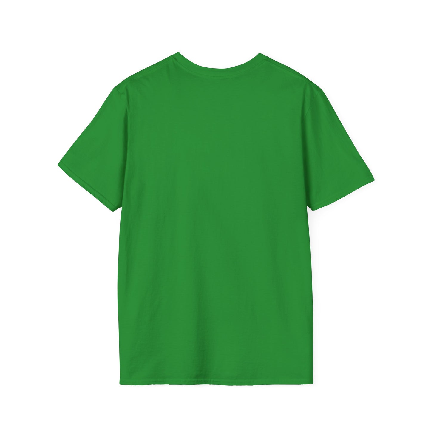 Soccer Dog Unisex T-Shirt, showcasing the back of a plain green crew-neck. Made of soft, durable 100% cotton, offering comfort and versatility for any occasion.