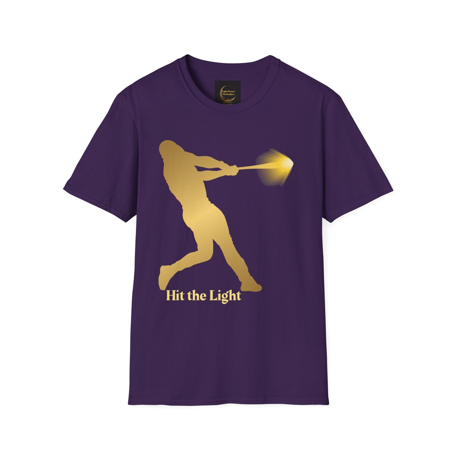 Adult Unisex Male Baseball Batter Silhouette T-Shirt — "Hit the Light" Gold or Black images