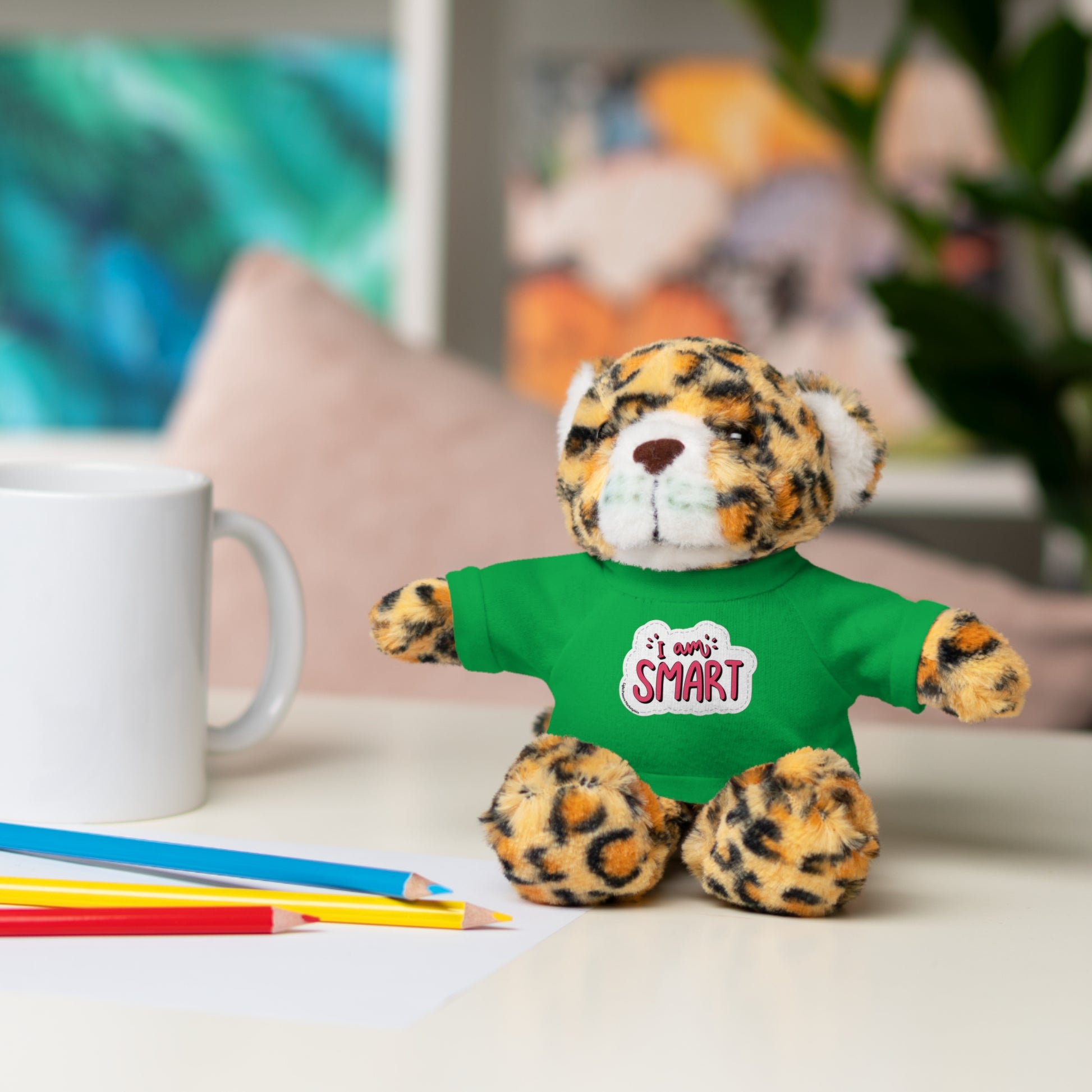 Cool Stuff Stuffies: 6 plush animals, each wearing a T-shirt with 'I am Smart' message, perfect for educational play and gifting.