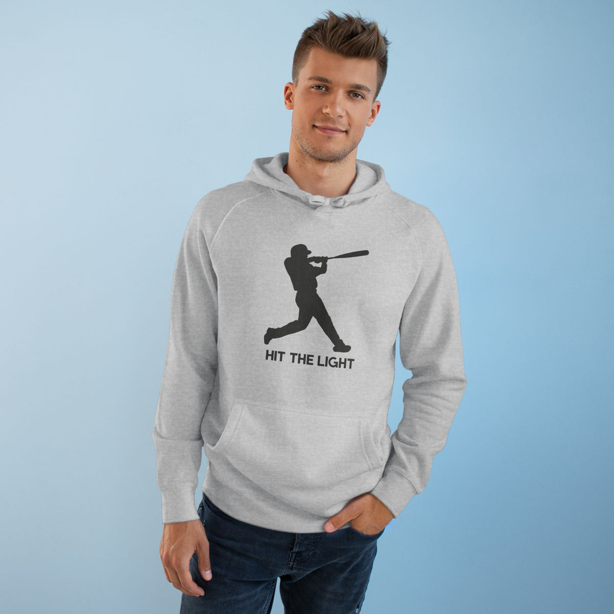 Adult Unisex Baseball Hoodie — 'Hit the Light' Male Batter Silhouette Pullover