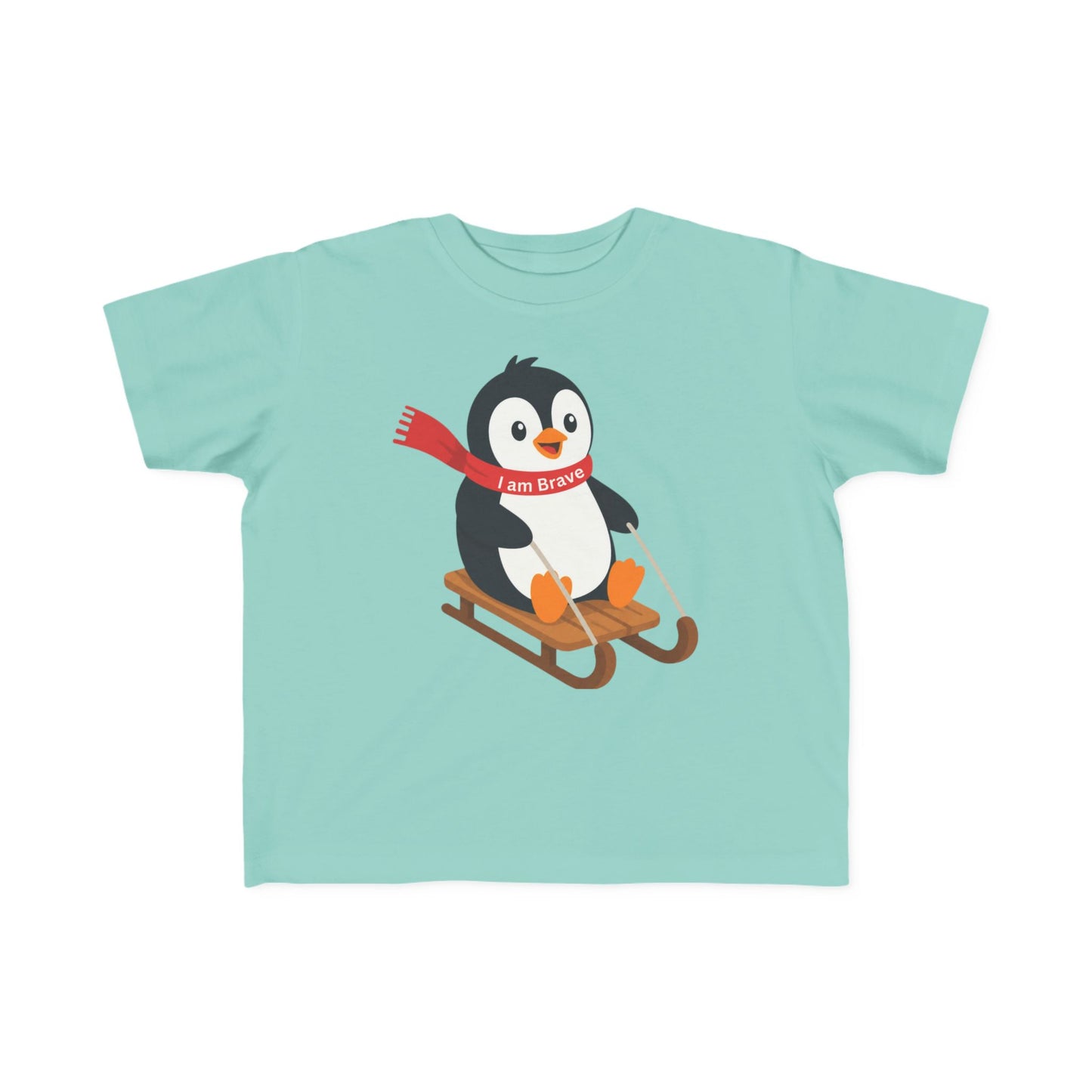 Toddler Penguin Sledding Tee – "I am Brave" Winter Shirt