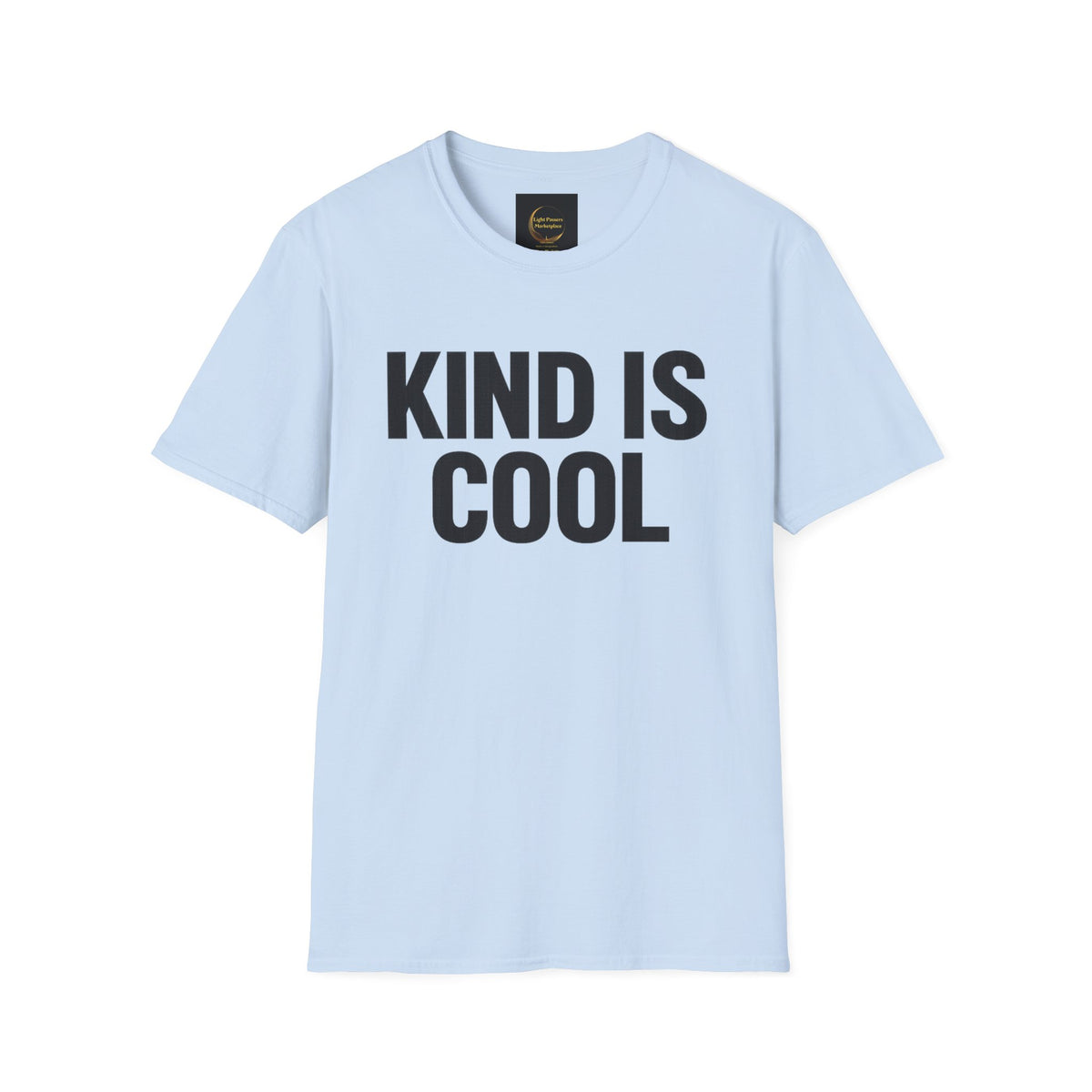 Light blue unisex T-shirt with 'KIND IS COOL' graphic print