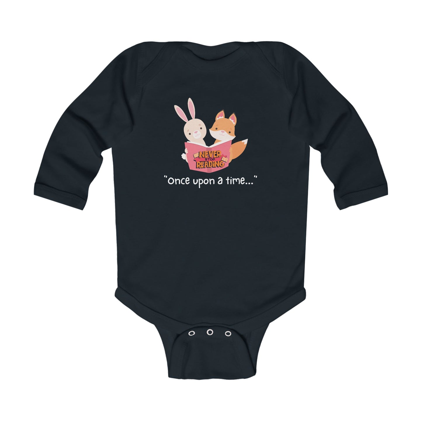 Infant Bodysuit - "Once Upon a Time" Storybook Fox & Bunny Long Sleeve Baby Onesie